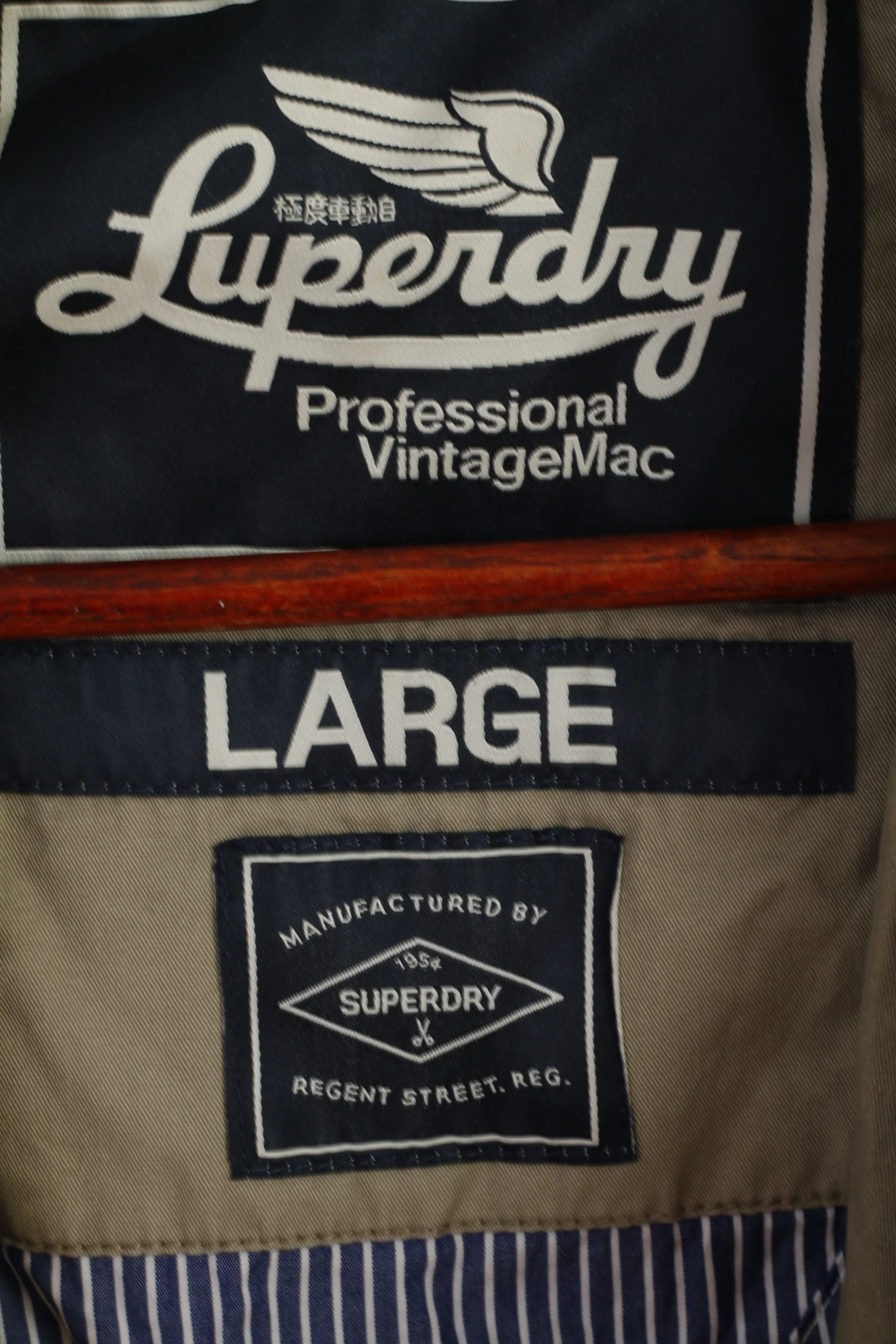 Superdry Women L (M) Jacket Beige Vintage Mac 100% Cotton Belted Fited Top - Image 5