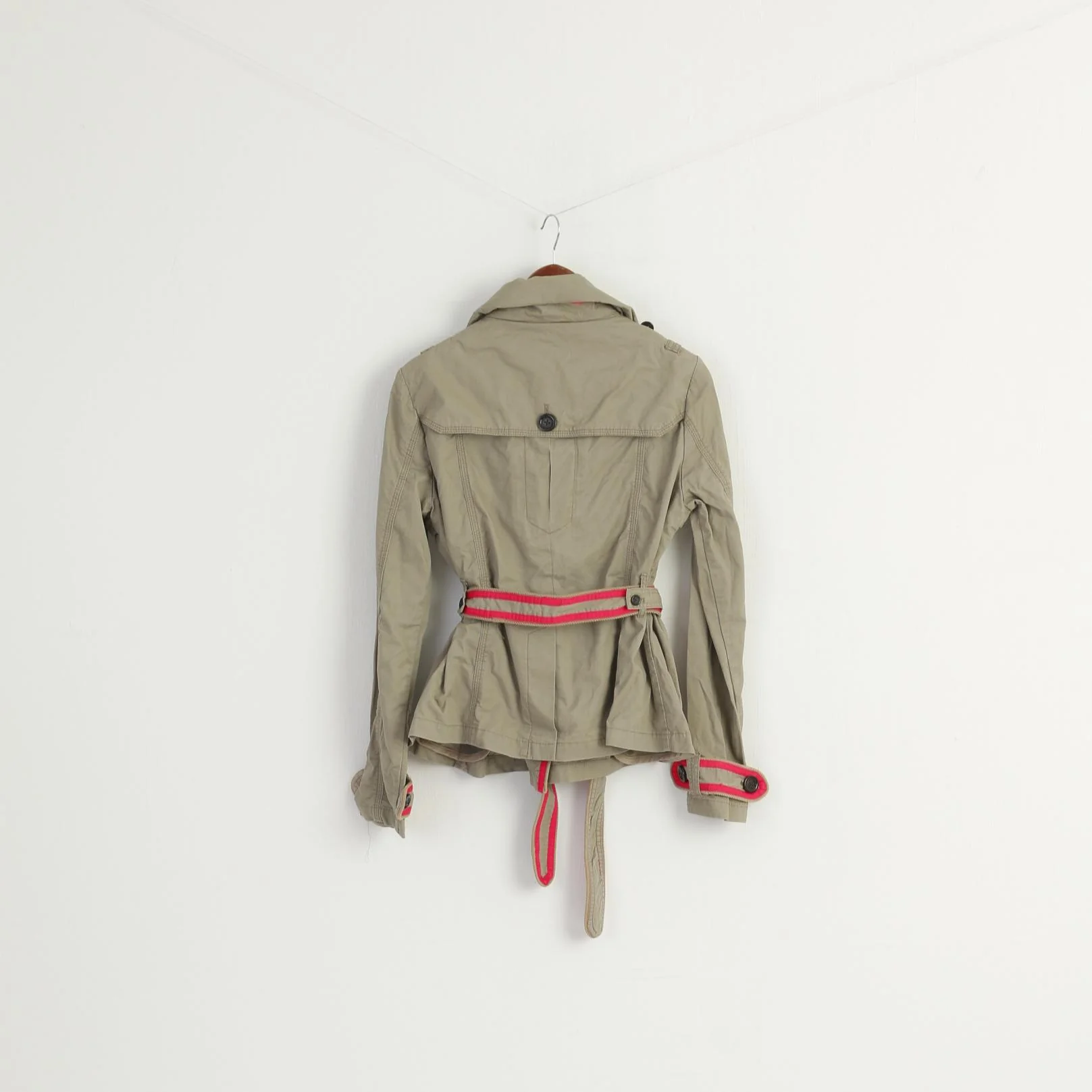 Superdry Women L (M) Jacket Beige Vintage Mac 100% Cotton Belted Fited Top - Image 7