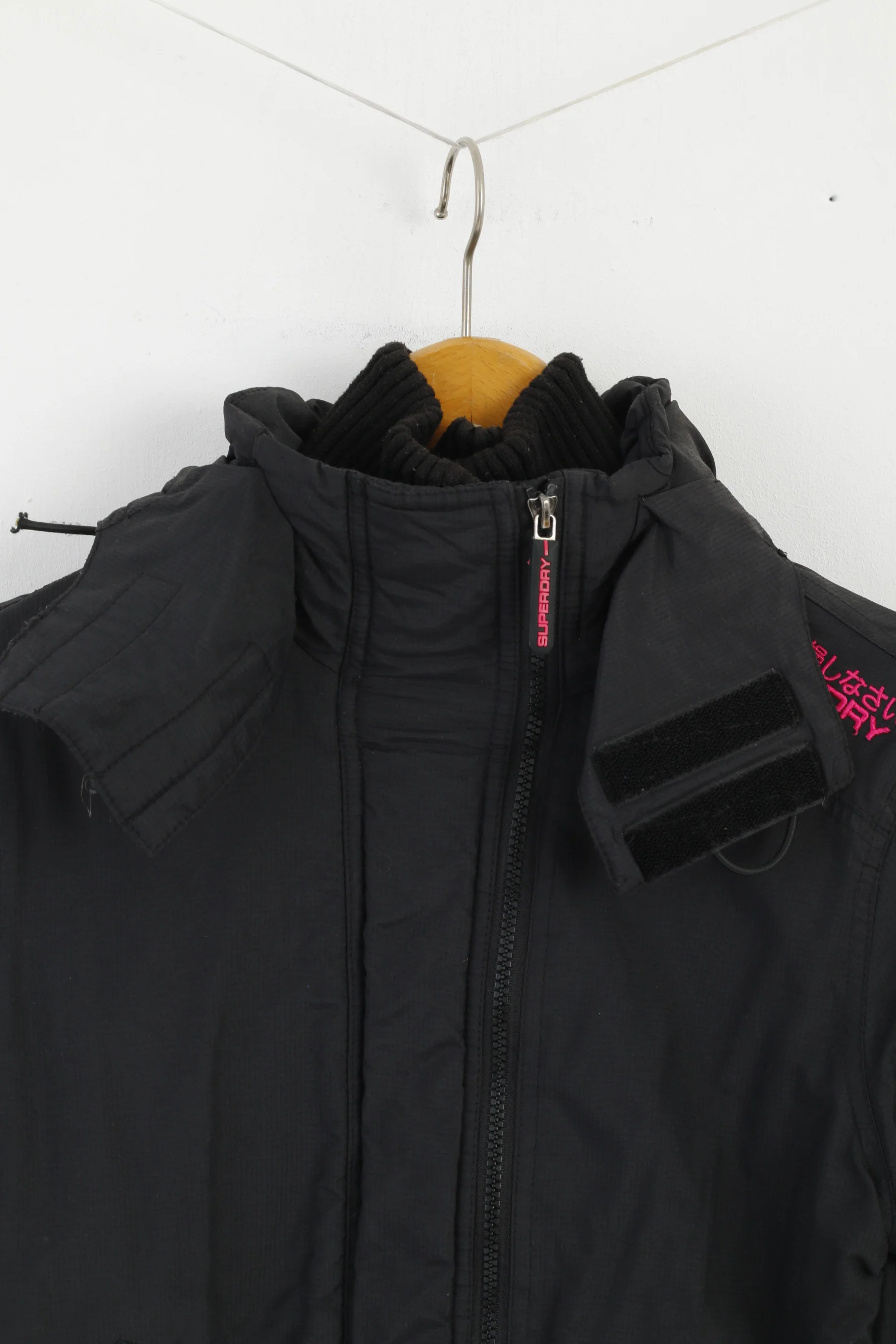 Superdry Women S Jacket Black Hooded Nylon Fleece Inside 3 Zipper Top - Image 2