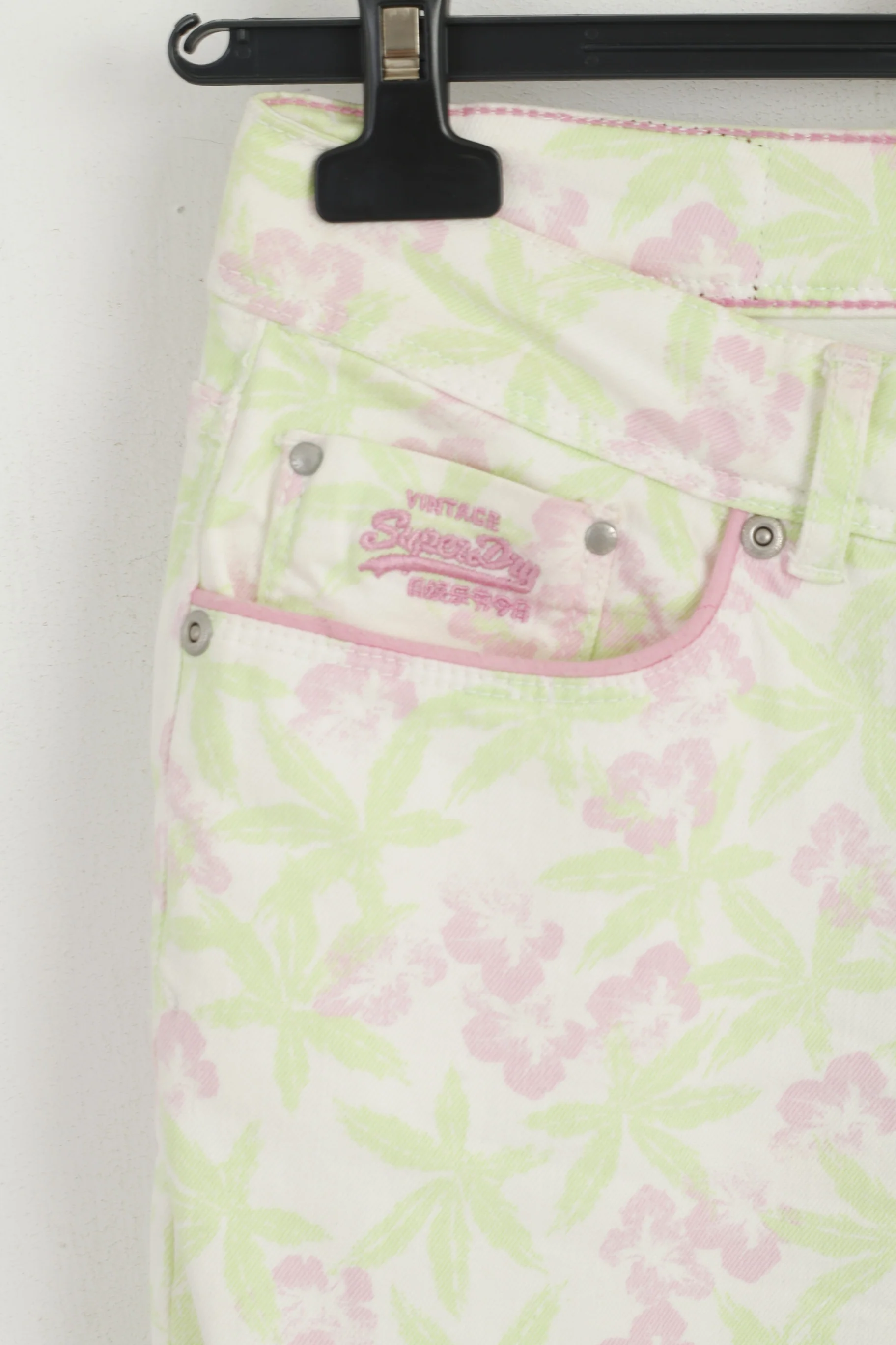 Superdry Women W 29 L 32 Trousers White Neon Floral Standard Skinny Cotton Pants - Image 3