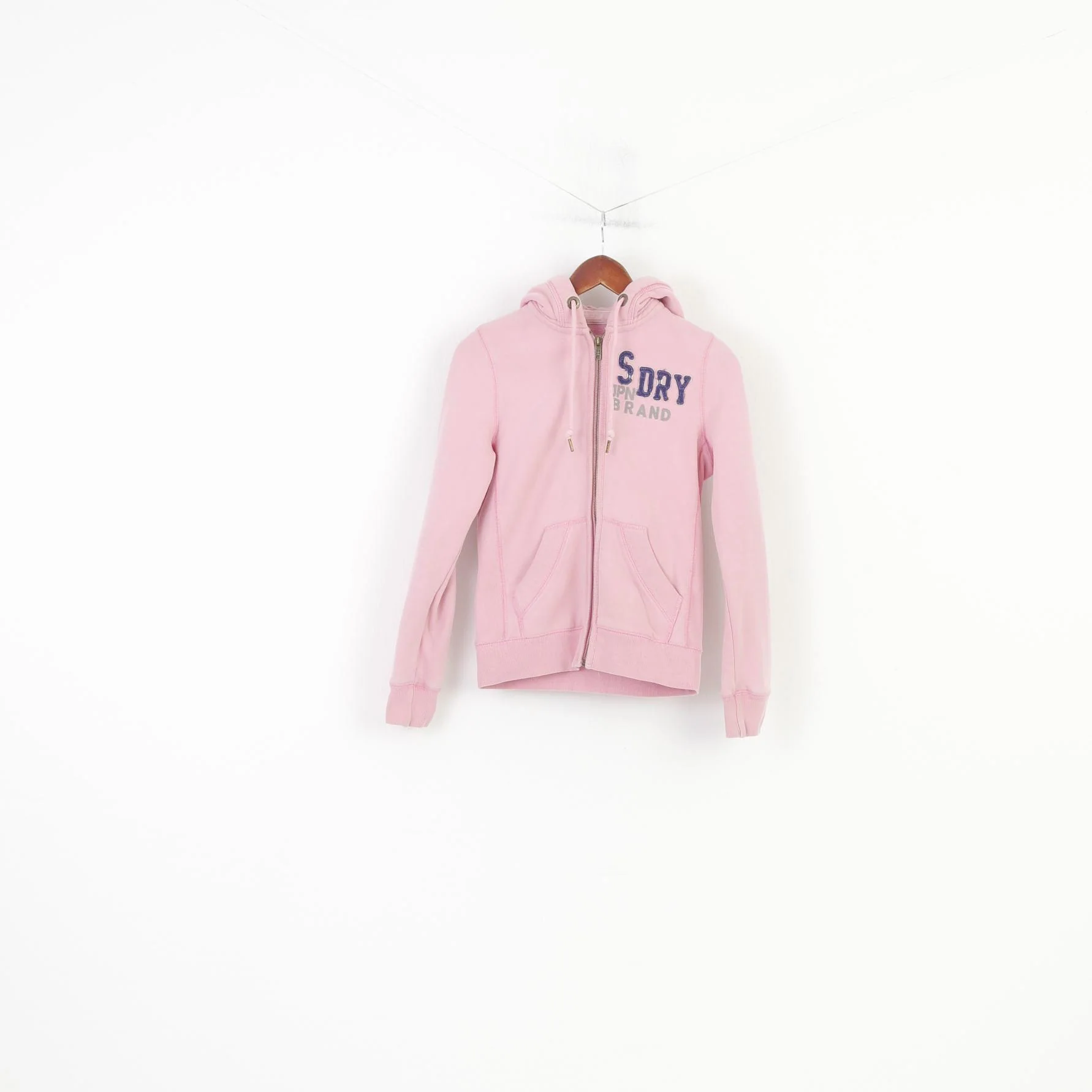 Superdry Women XS Sweatshirt Pink Cotton Full Zipper Hoodie Japan Sport Top