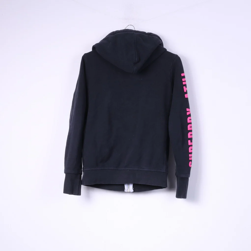 Superdry Womens M Sweatshirt Full Zipper Navy Top Track&Field Cotton Hooded - Image 6