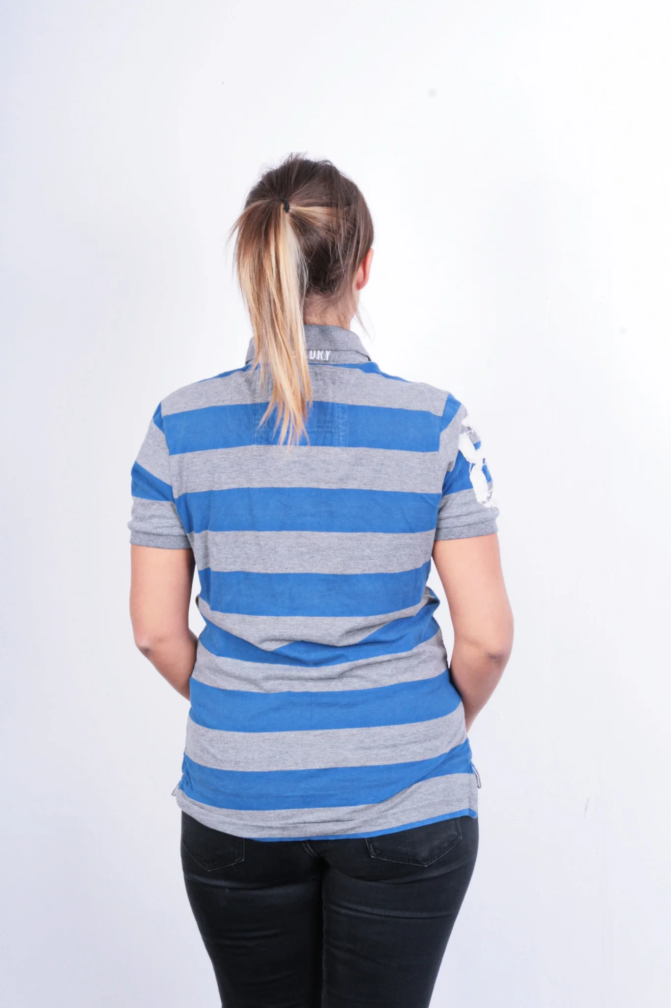 Superdry Womens S Polo Shirt Grey Cotton Striped - Image 4