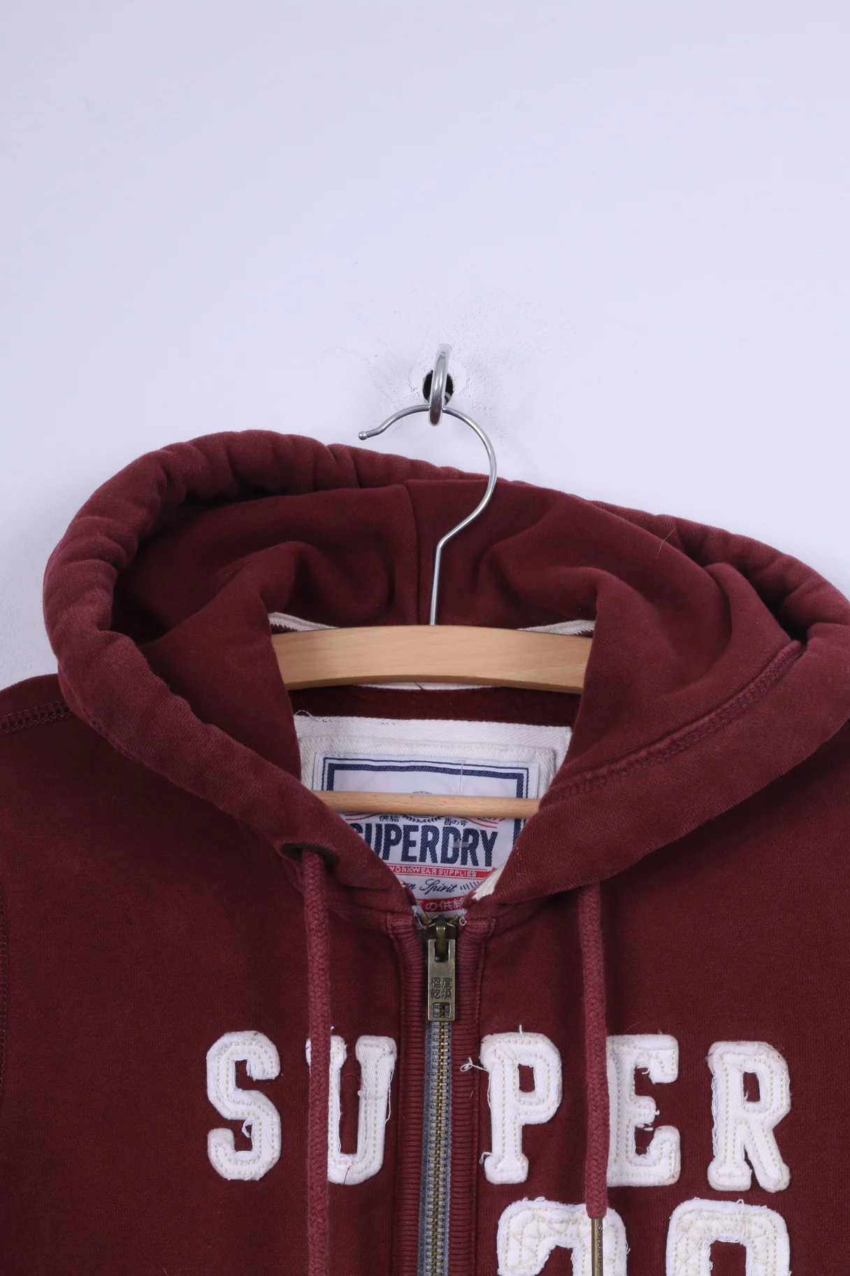 Superdry Womens XS Sweatshirt Maroon Full Zipper Hoodie Hood - Image 3