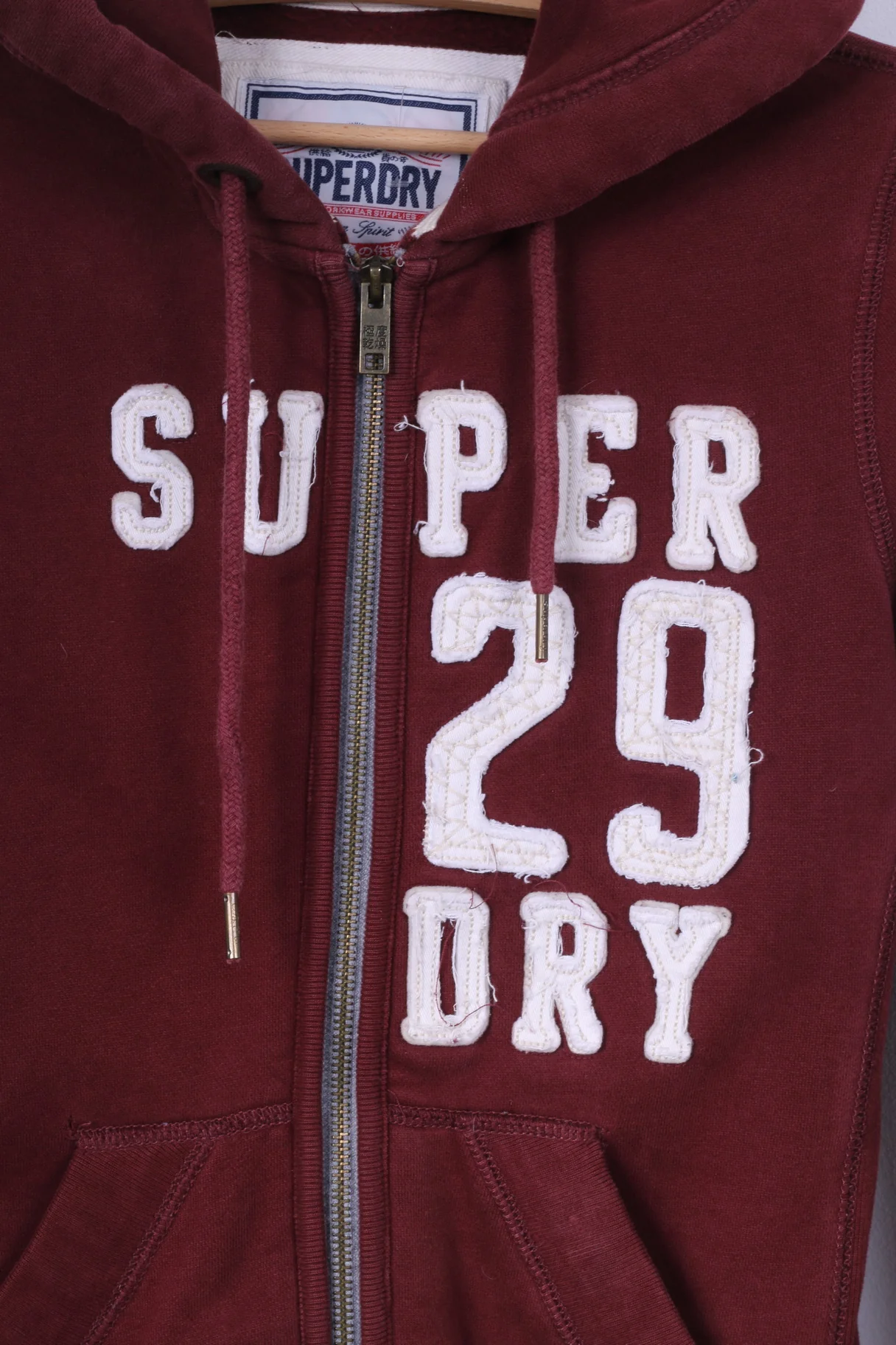 Superdry Womens XS Sweatshirt Maroon Full Zipper Hoodie Hood - Image 4