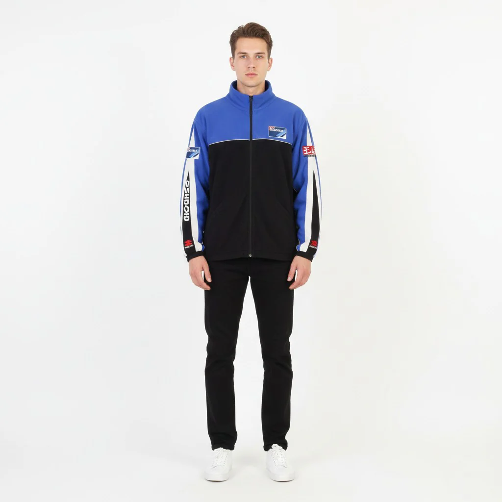 Suzuki Men XL Fleece Jacket Blue Vintage Race Full Zipper Team Cars Automotive Vintage Top