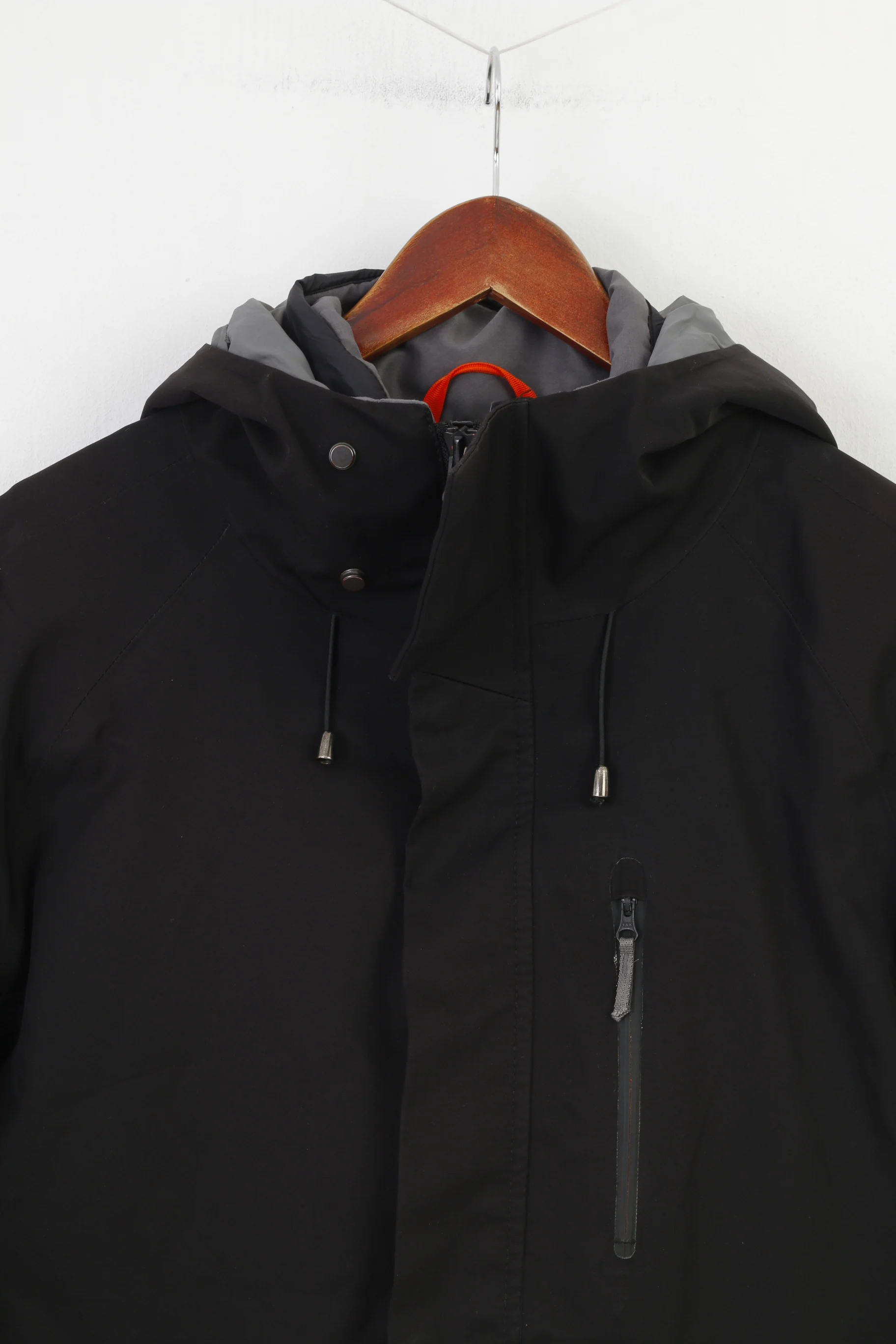 Swims Men S Jacket Black Full Double Zipper Waterproof Vintage Hood Pockets Parka Top - Image 2
