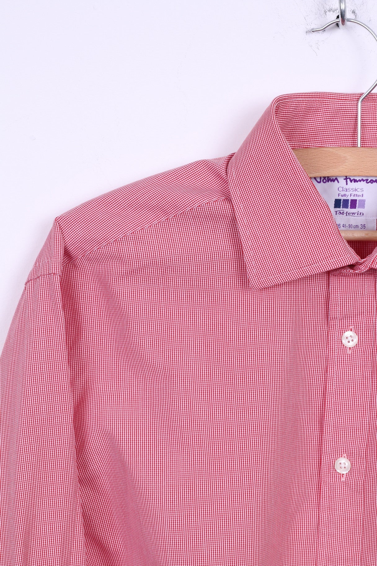 T.M Lewin Mens 16 35 XL Casual Shirt Long Sleeve Check Red Fully Fitted Cotton Cufflinks - Image 2
