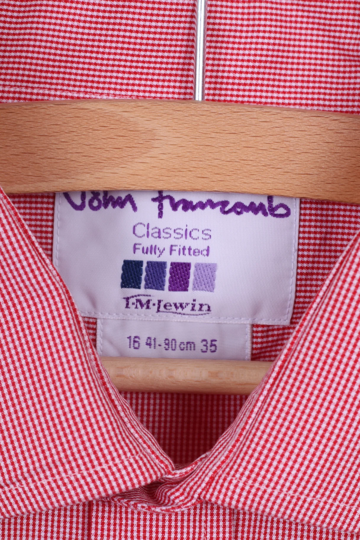 T.M Lewin Mens 16 35 XL Casual Shirt Long Sleeve Check Red Fully Fitted Cotton Cufflinks - Image 4