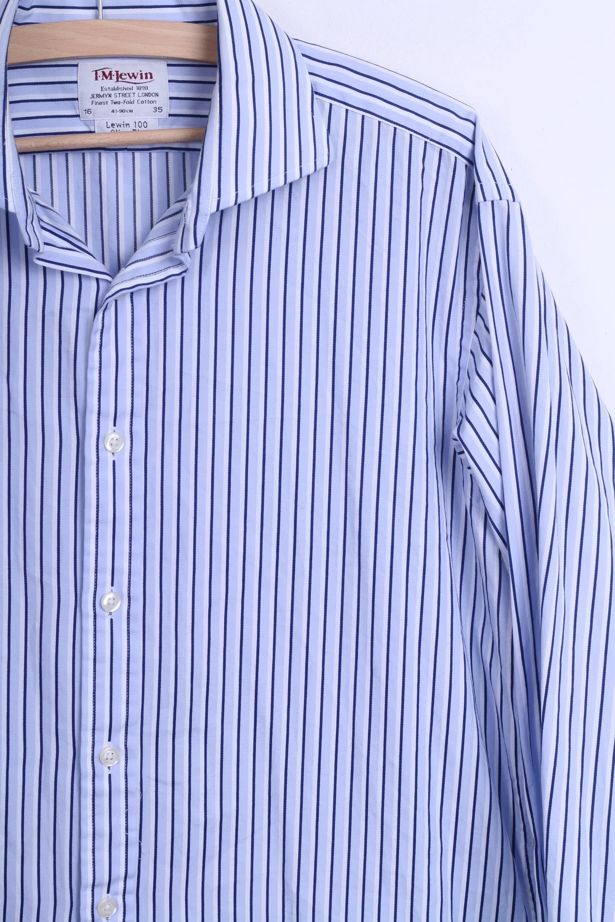 T.M. Lewin Mens 16/35 L Casual Shirt Striped Blue Slim Fit Cotton - Image 3