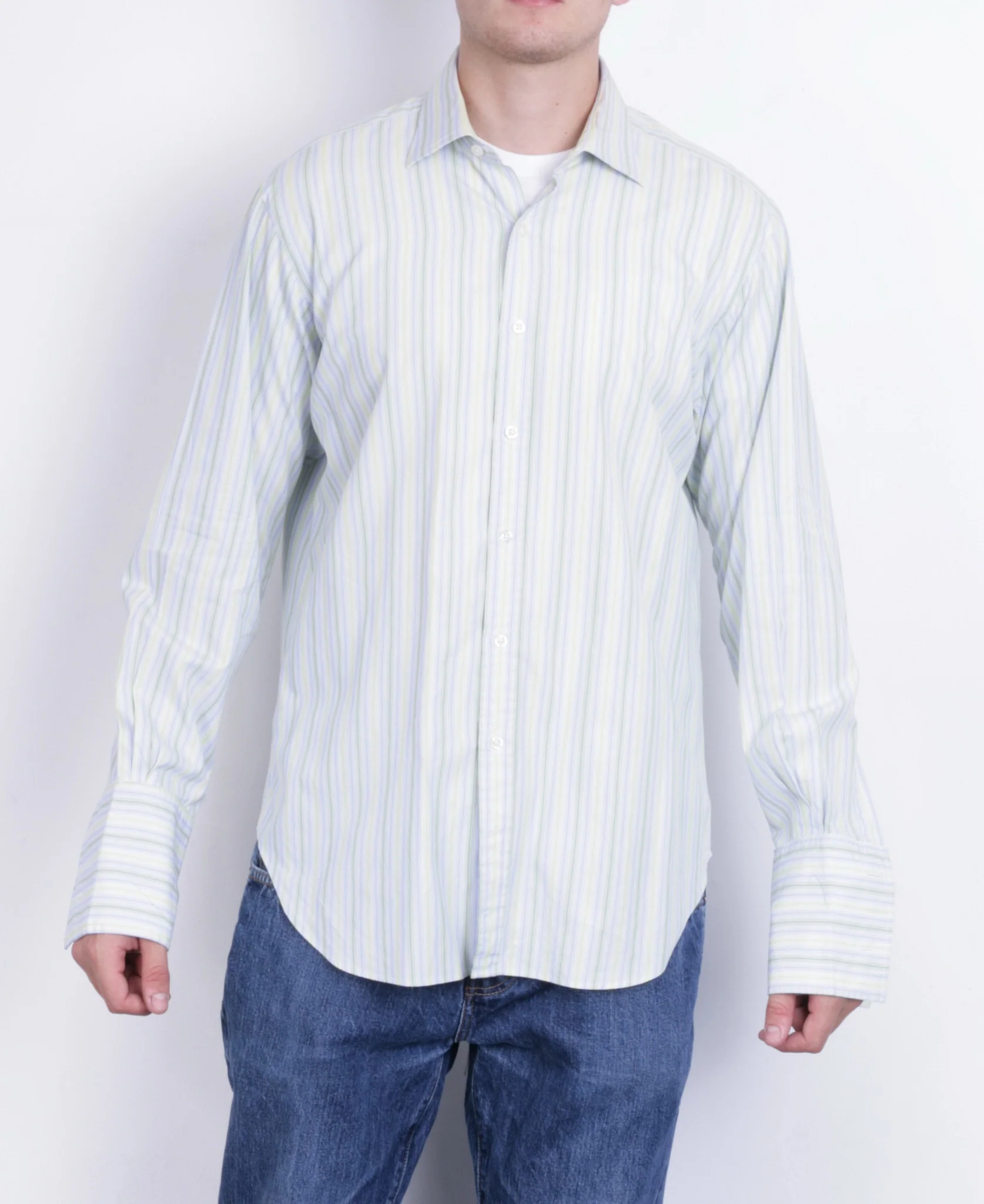 T.M. Lewin Mens 16.5 34.5 XL Formal Shirt Cotton Long Sleeve Striped White - Image 2