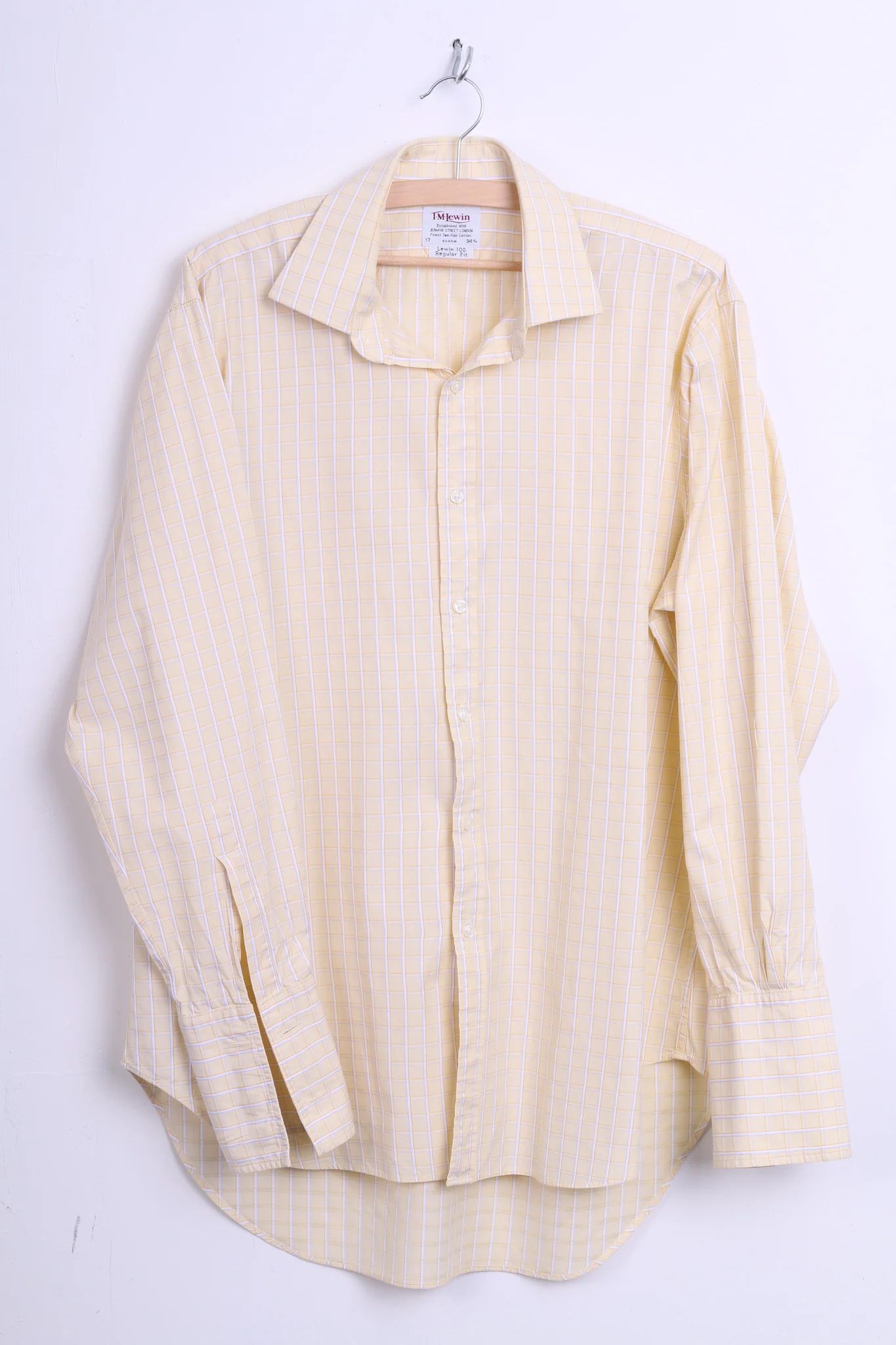 T.M.Lewin Mens 34.5 /17 L Formal Shirt Check Yellow Regular Fit Cotton Cufflinks