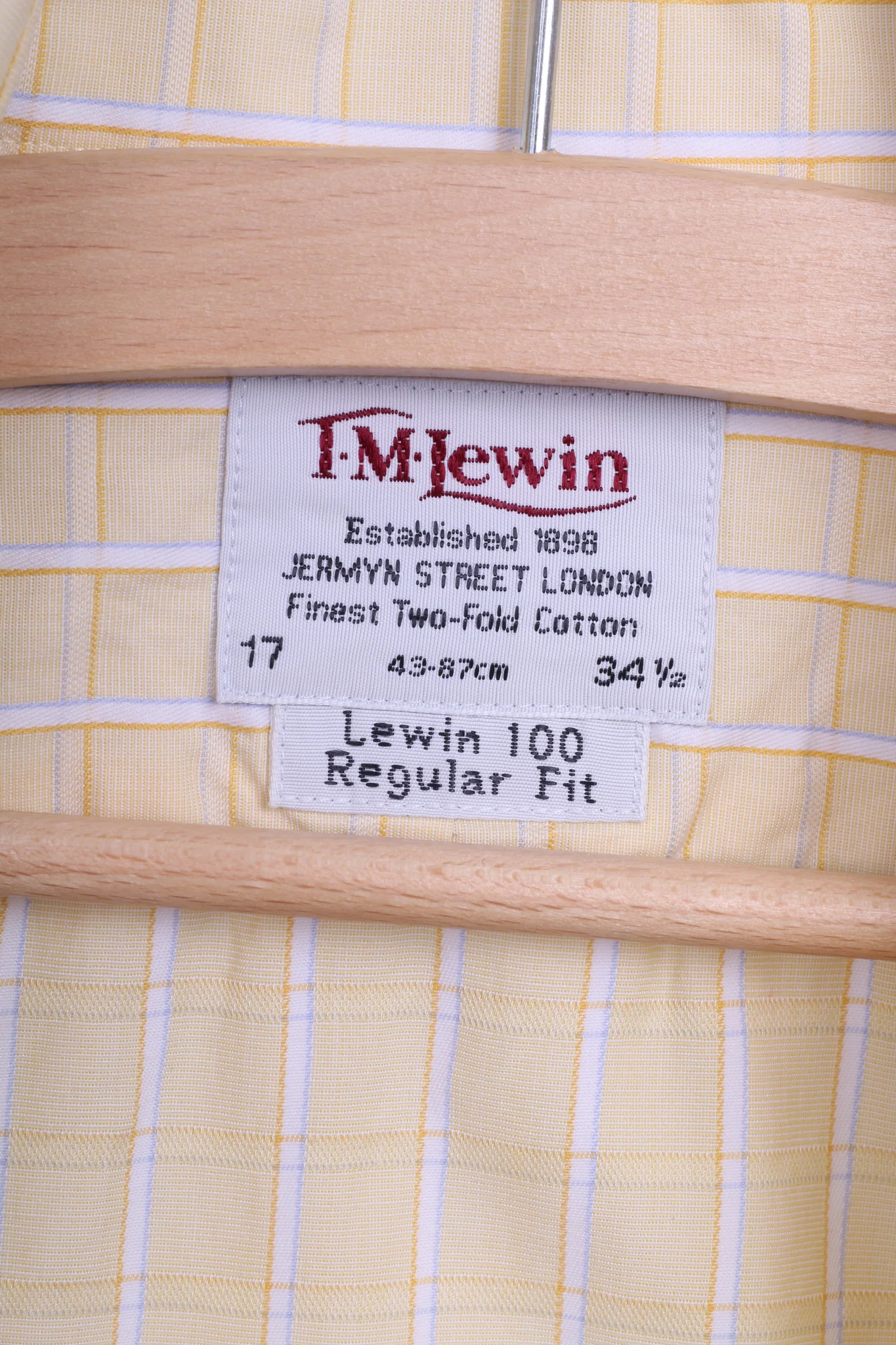 T.M.Lewin Mens 34.5 /17 L Formal Shirt Check Yellow Regular Fit Cotton Cufflinks - Image 4
