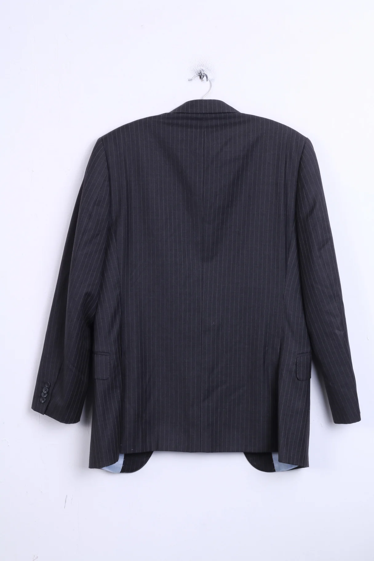 T.M.Lewin Mens 38R M Jacket Blazer Merino Wool Dark Grey Striped - Image 6