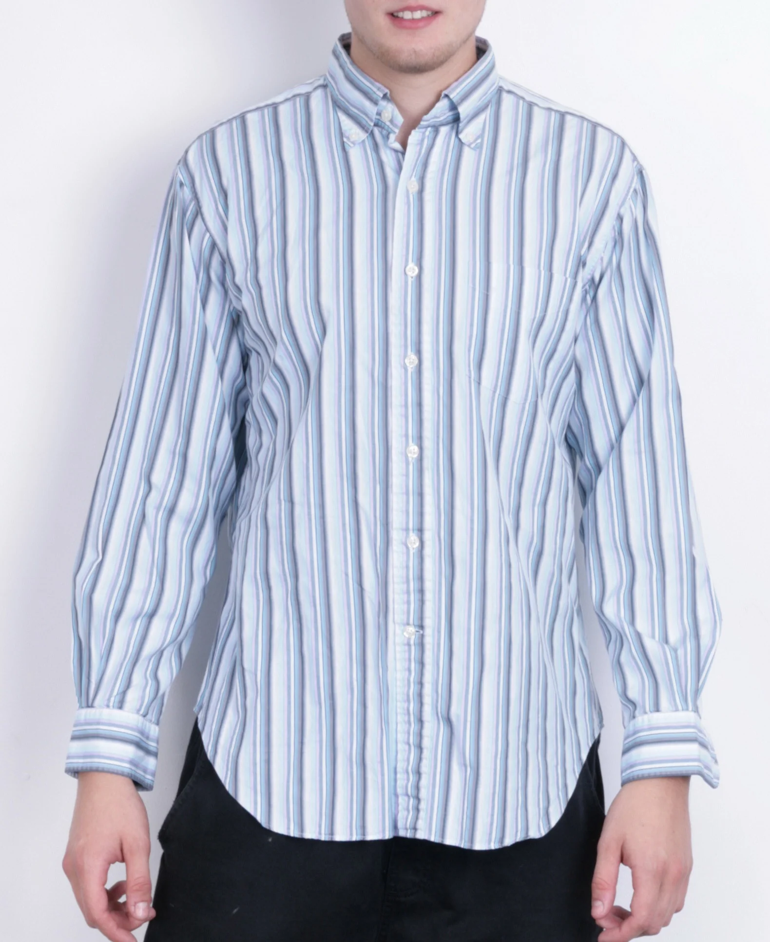 T.M. Lewin Mens L Casual Shirt Striped Blue Classic Fit Cotton - Image 2