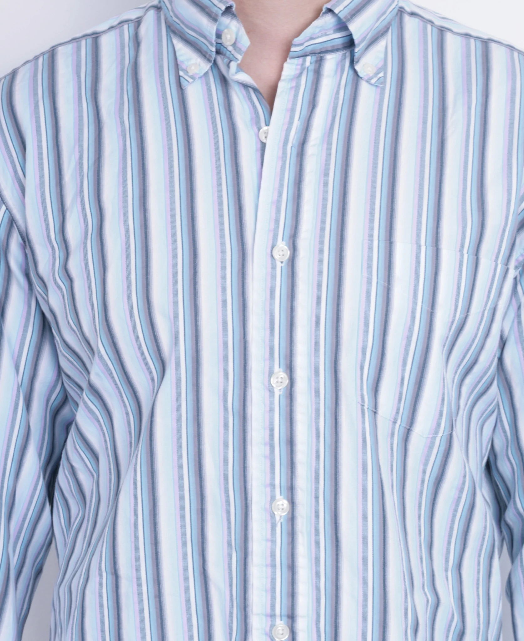 T.M. Lewin Mens L Casual Shirt Striped Blue Classic Fit Cotton - Image 3