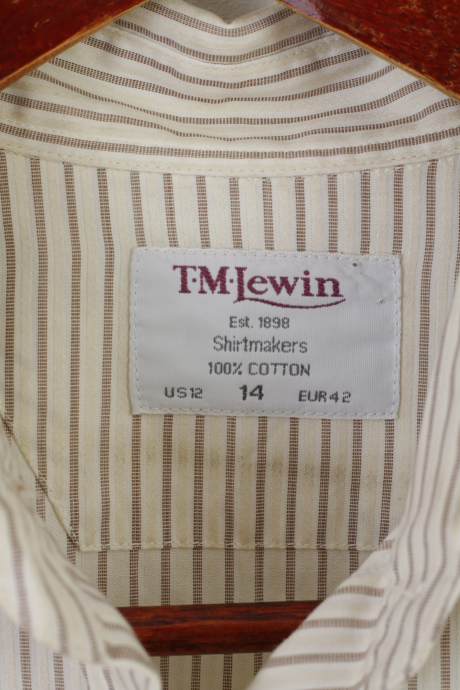 T.M. Lewin Women 14 M Casual Shirt Beige Cotton Shiny Striped Long Sleeve Top - Image 4