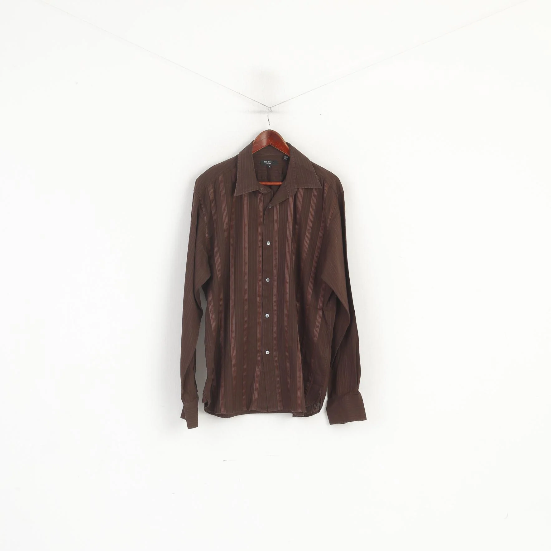 Ted Baker London Men 6 XL Casual Shirt Brown Shiny Striped Cotton Long Sleeve - Image 2
