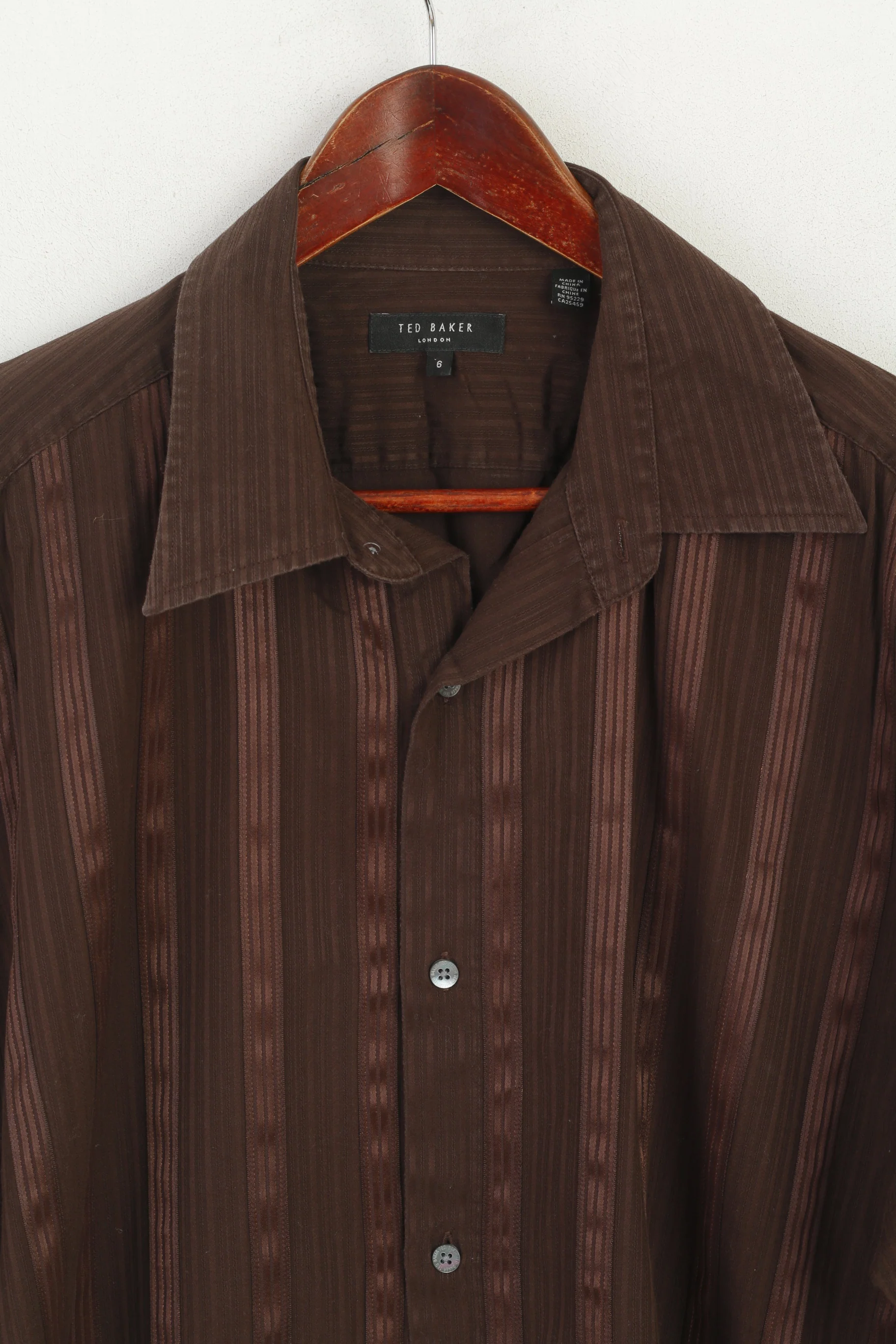 Ted Baker London Men 6 XL Casual Shirt Brown Shiny Striped Cotton Long Sleeve - Image 3