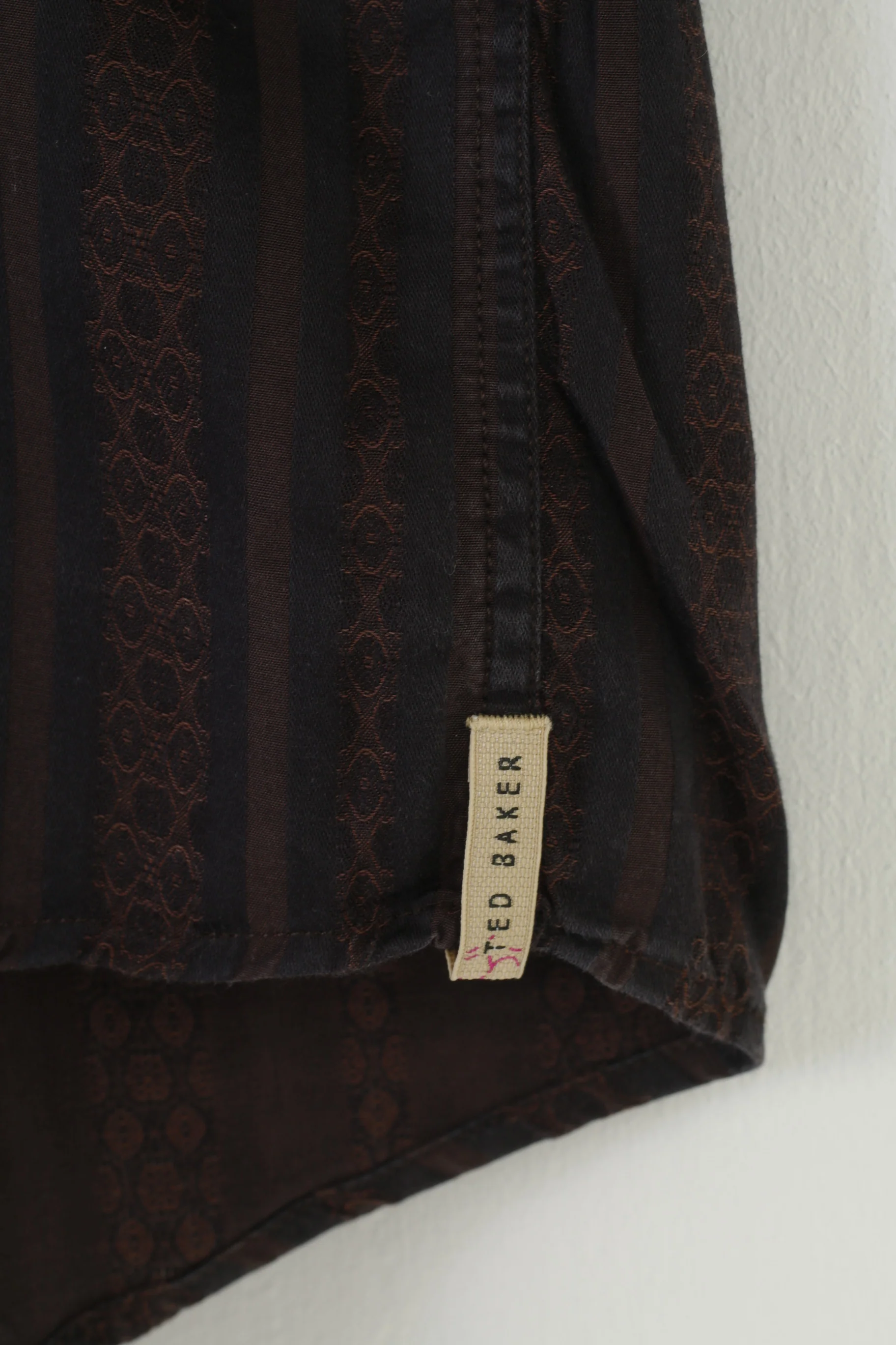 Ted Baker Men 5 L Casual Shirt Brown Cotton Striped Long Sleeve Classic Top - Image 4