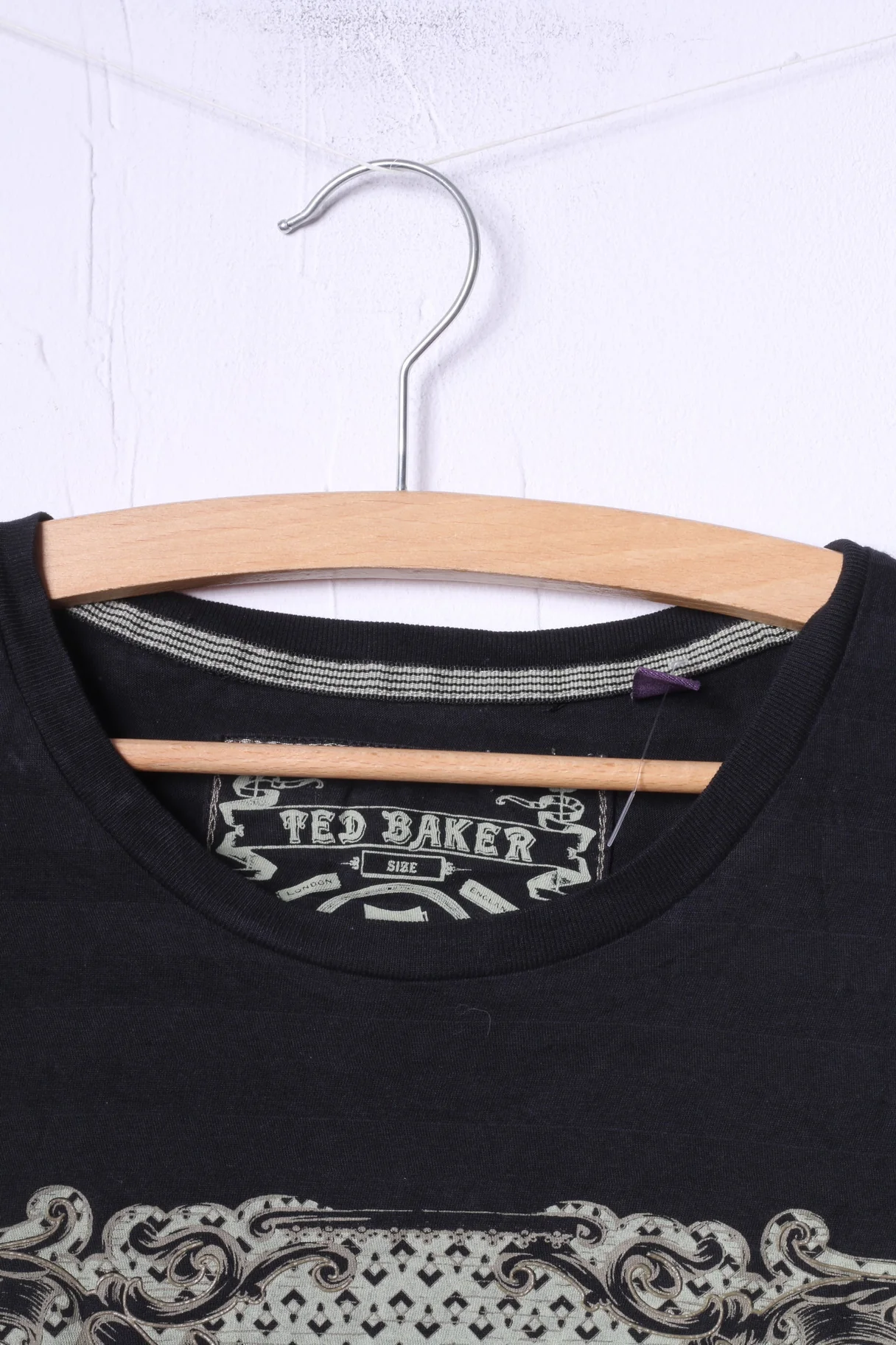 Ted Baker Men 5 M Shirt Black Graphic Cotton Crew Neck Classic Top - Image 2