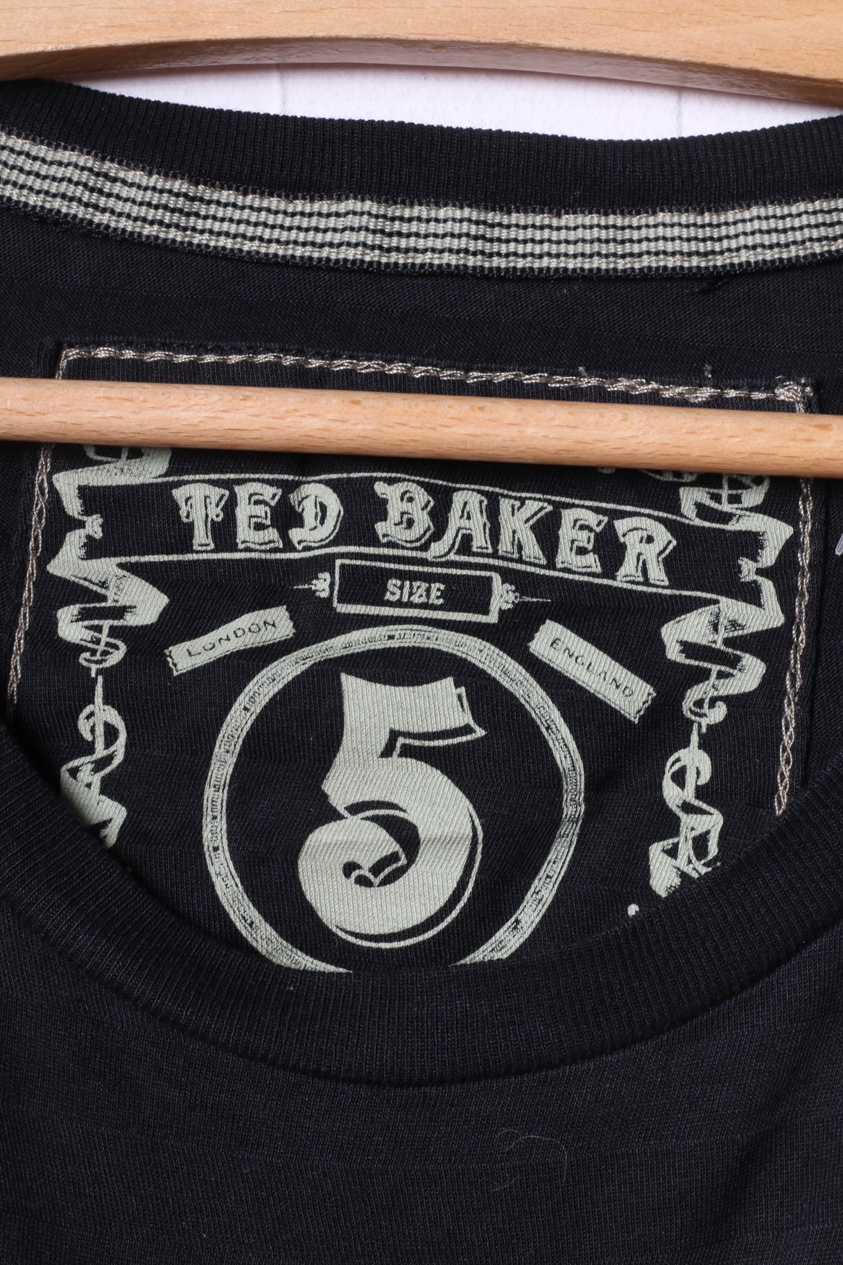 Ted Baker Men 5 M Shirt Black Graphic Cotton Crew Neck Classic Top - Image 4