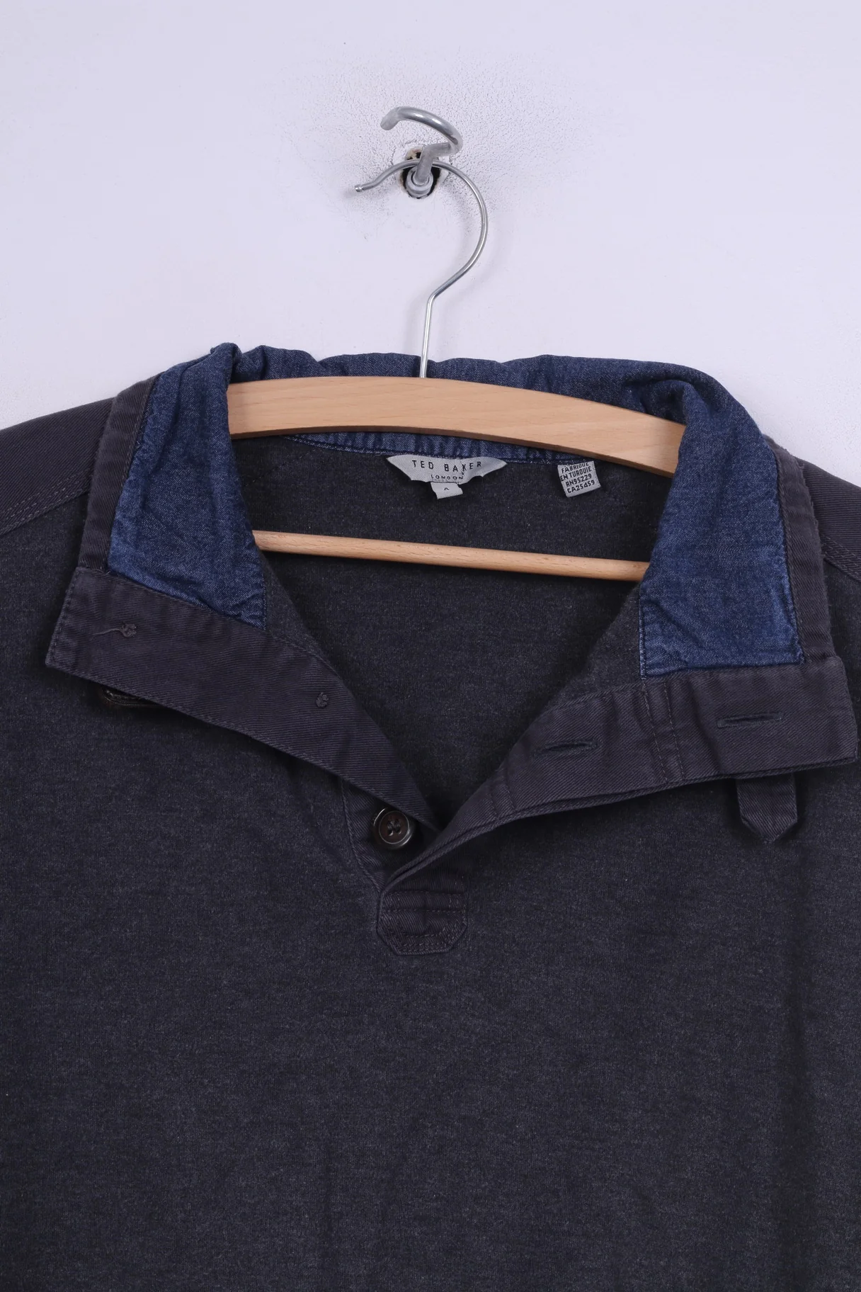Ted Baker Mens London 4 M Jumper Dark Grey Patch Cotton Stand-Up Collar - Image 2