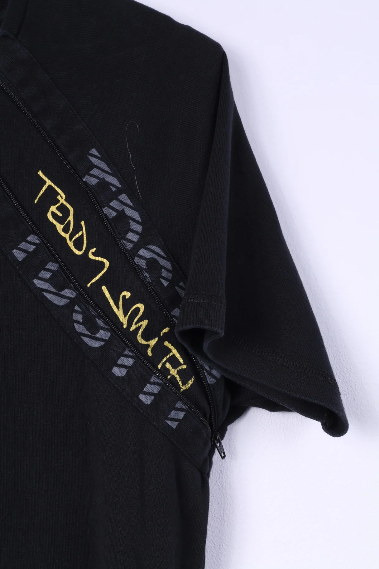 Teddy Smith Mens S T-Shirt Black Zip Detailed Top Cotton Black - Image 3