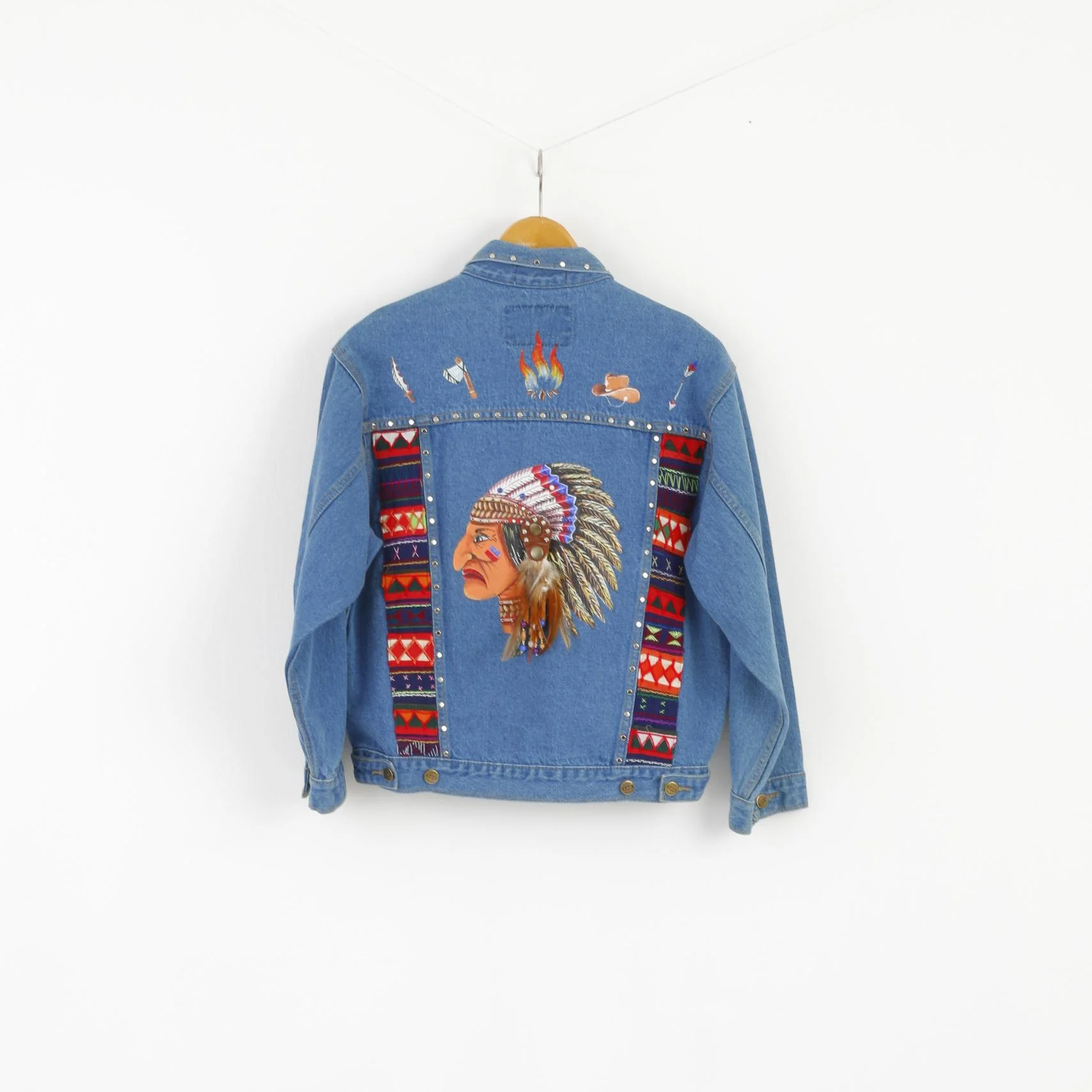The Blue Log Jeans Women L Denim Jacket Indian Cotton Emroidered Boho Top - Image 10