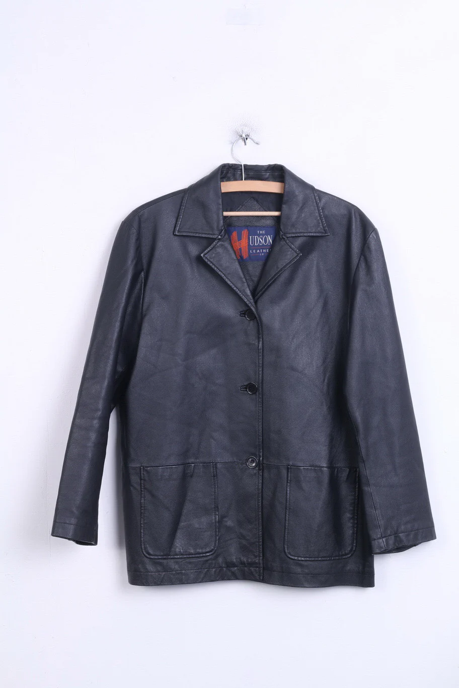 The Hudson Womens 14 40 L Jacket Black Leather Blazer Single Breasted