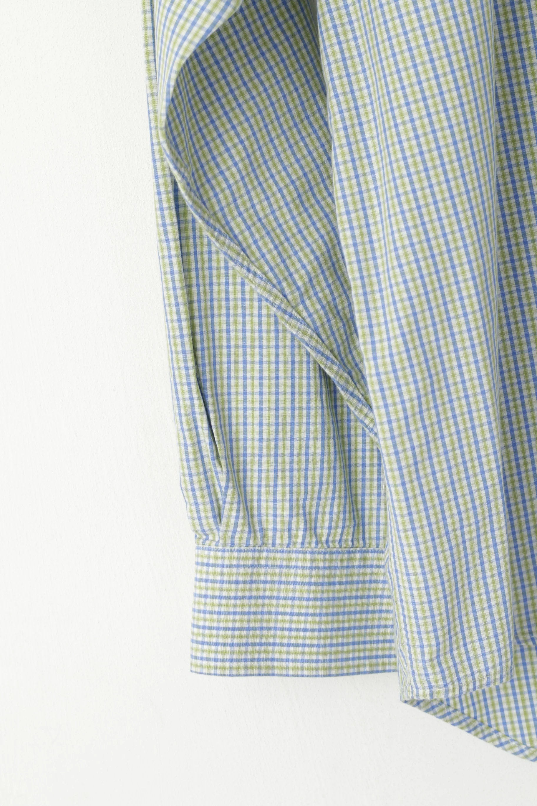 Thomas Burberry Men M Casual Shirt Blue Green Check Cotton Long Sleeve Top - Image 4