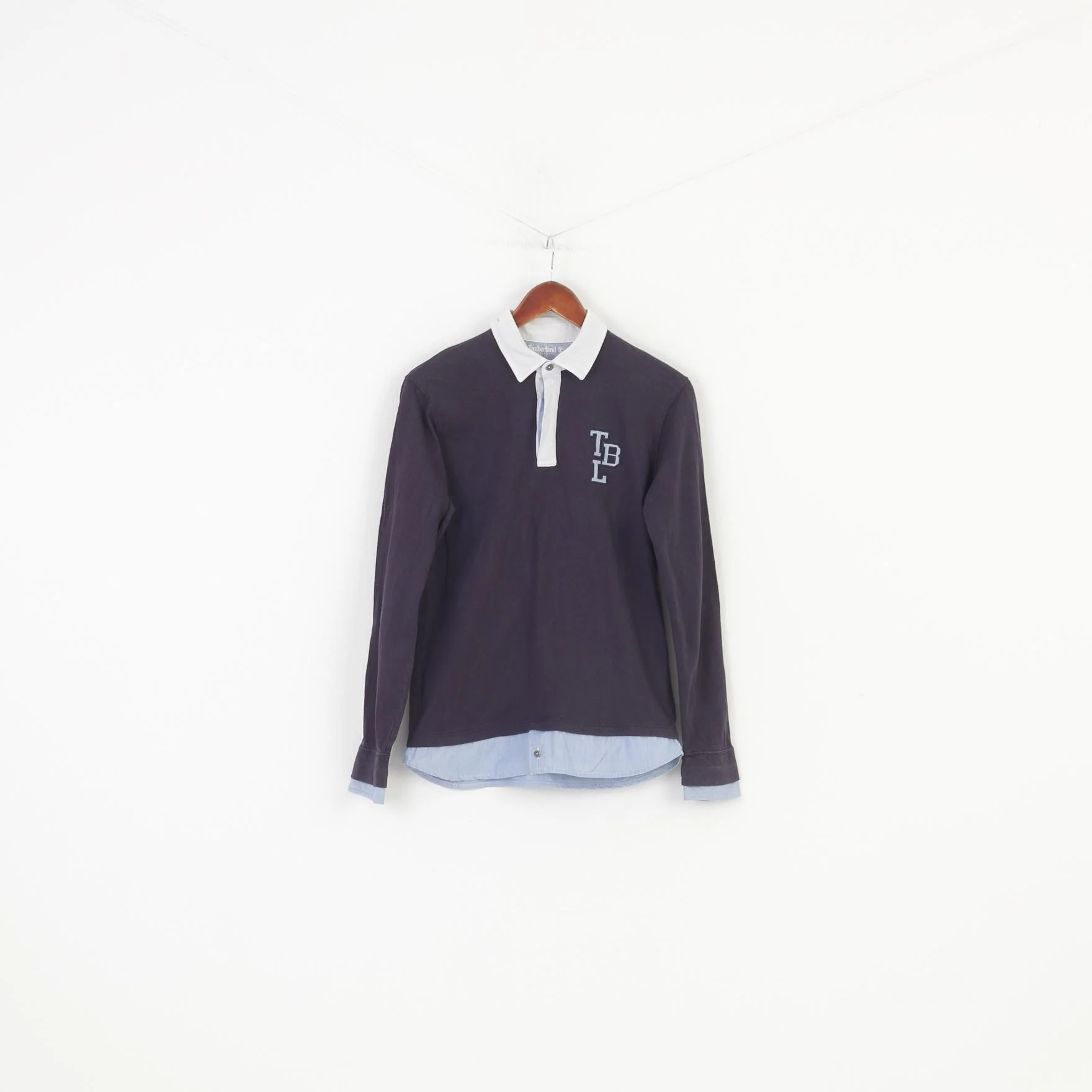 Timberland Boys 16 Age M Polo Shirt Navy Blue Long Sleeve Cotton Collar Elegant Top