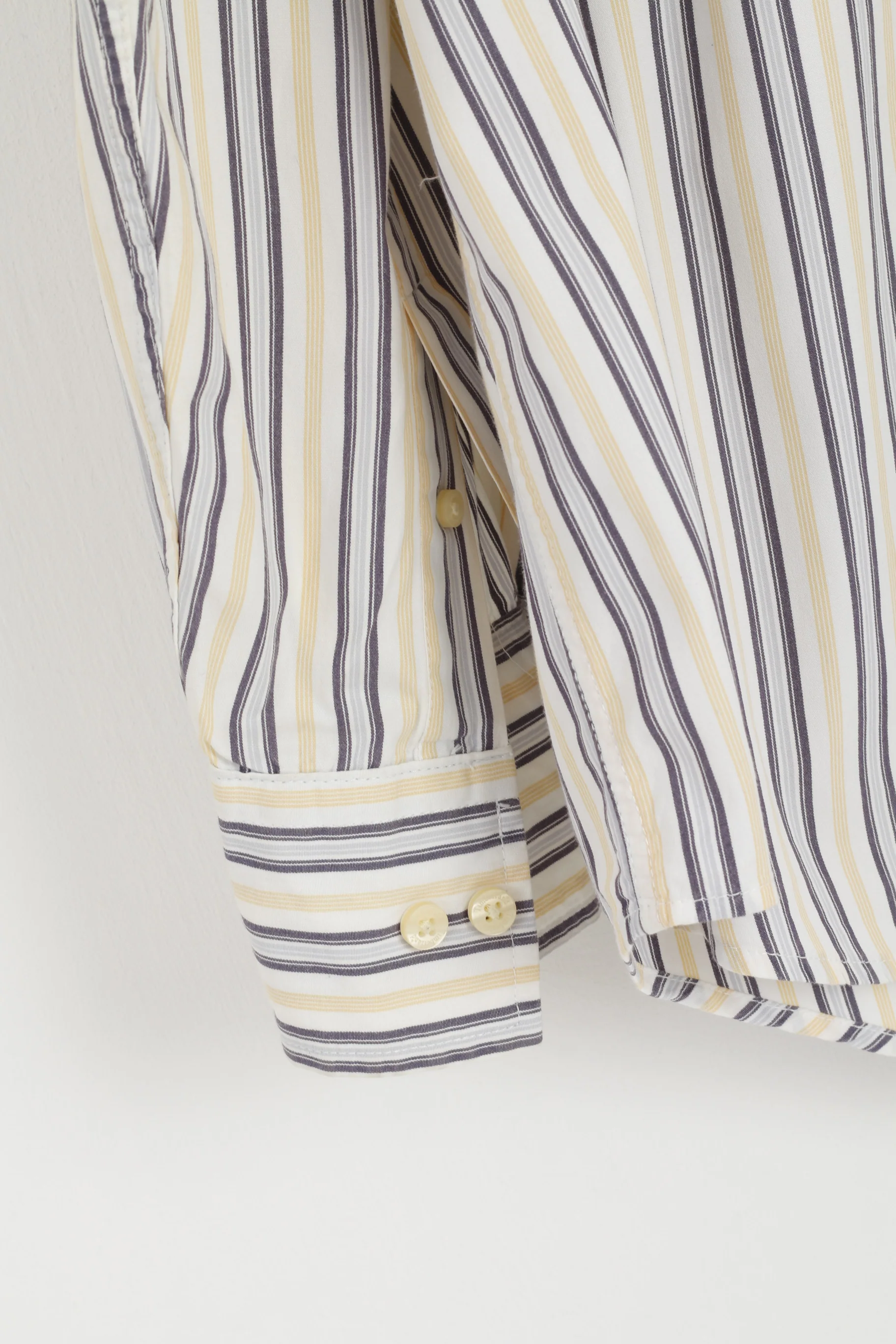 Timberland Men L Casual Shirt White Yellow Striped Cotton Organic Long Sleeve - Image 4