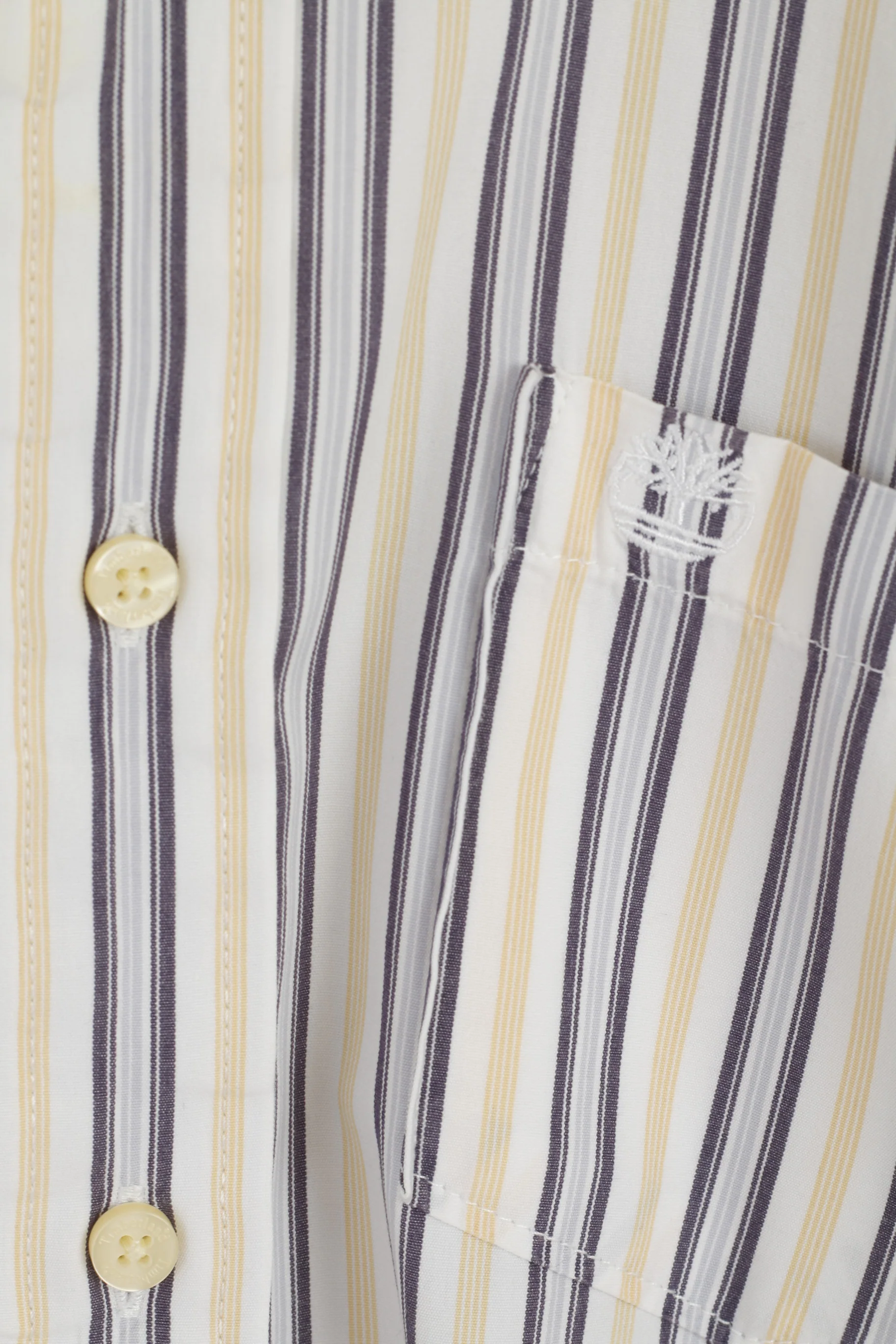 Timberland Men L Casual Shirt White Yellow Striped Cotton Organic Long Sleeve - Image 5