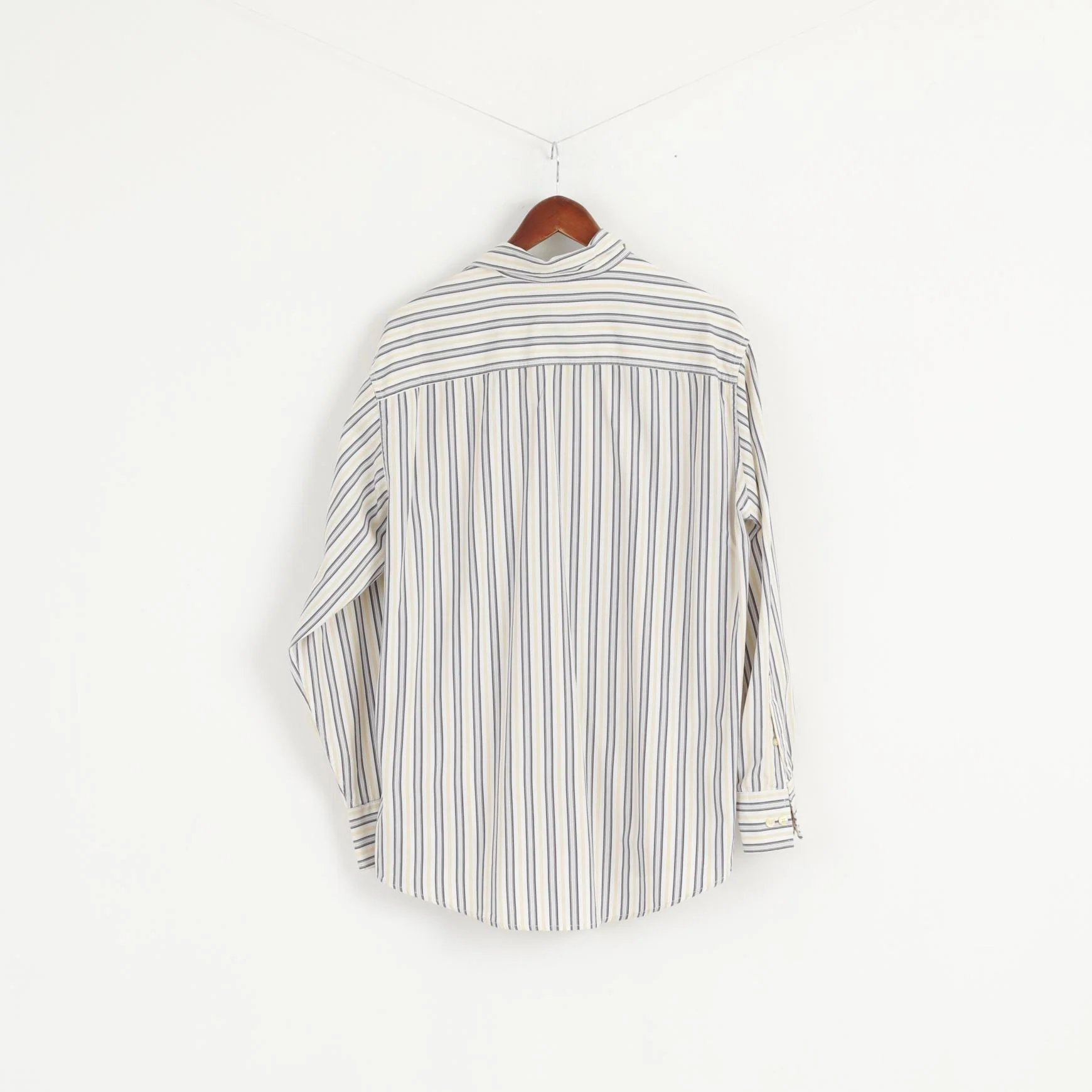 Timberland Men L Casual Shirt White Yellow Striped Cotton Organic Long Sleeve - Image 8