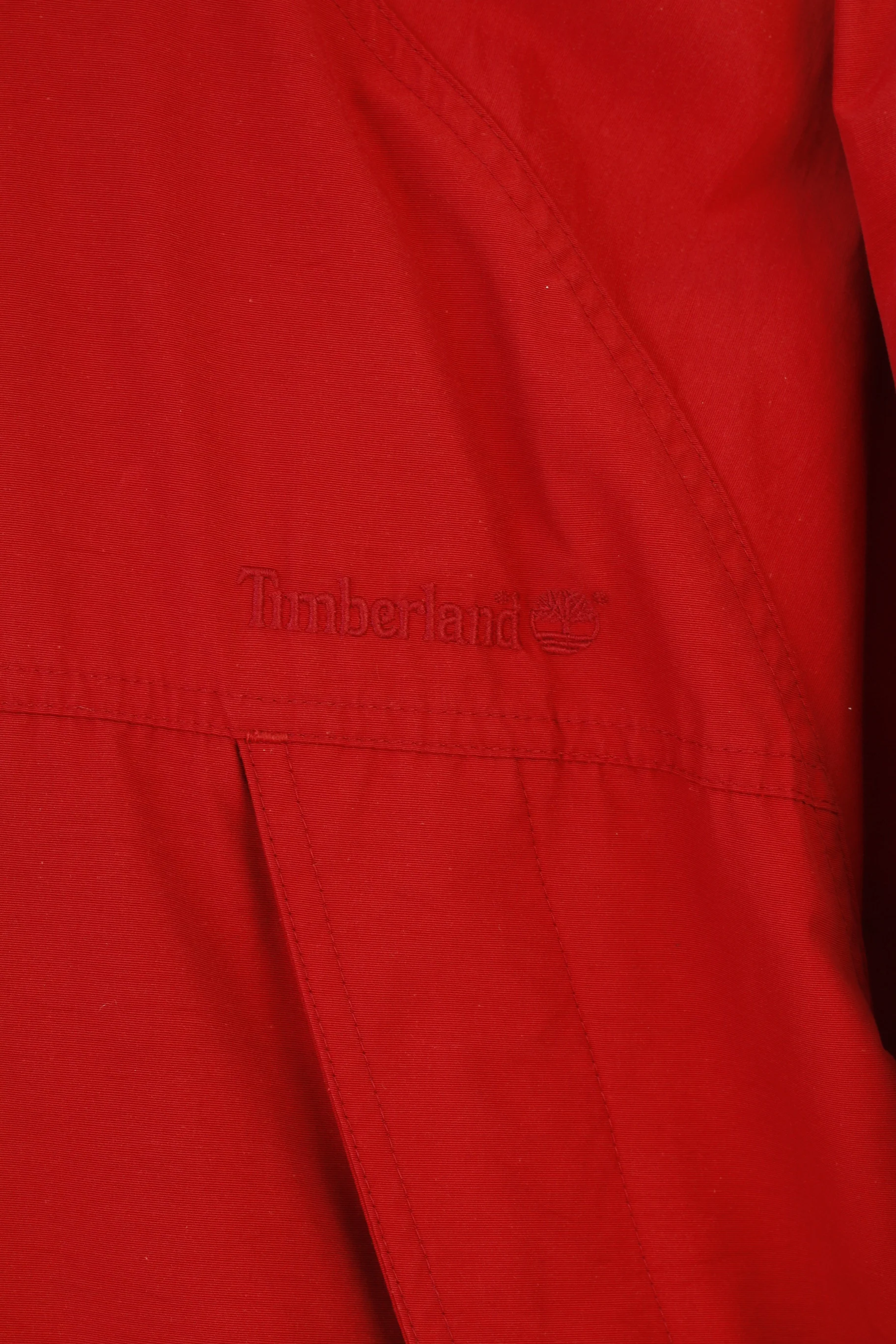 Timberland Men L Jacket Red Full Zipper Vintage Hood Outwear Cotton Nylon Pockets Top - Image 4