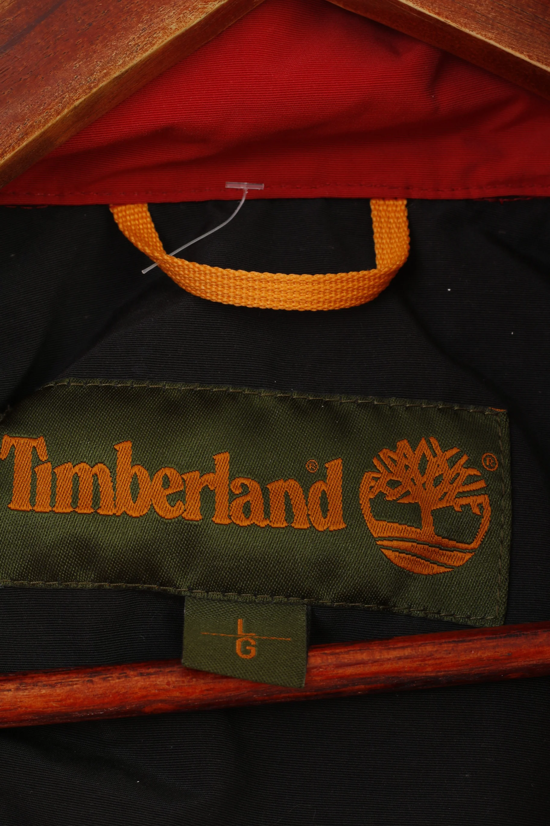 Timberland Men L Jacket Red Full Zipper Vintage Hood Outwear Cotton Nylon Pockets Top - Image 5