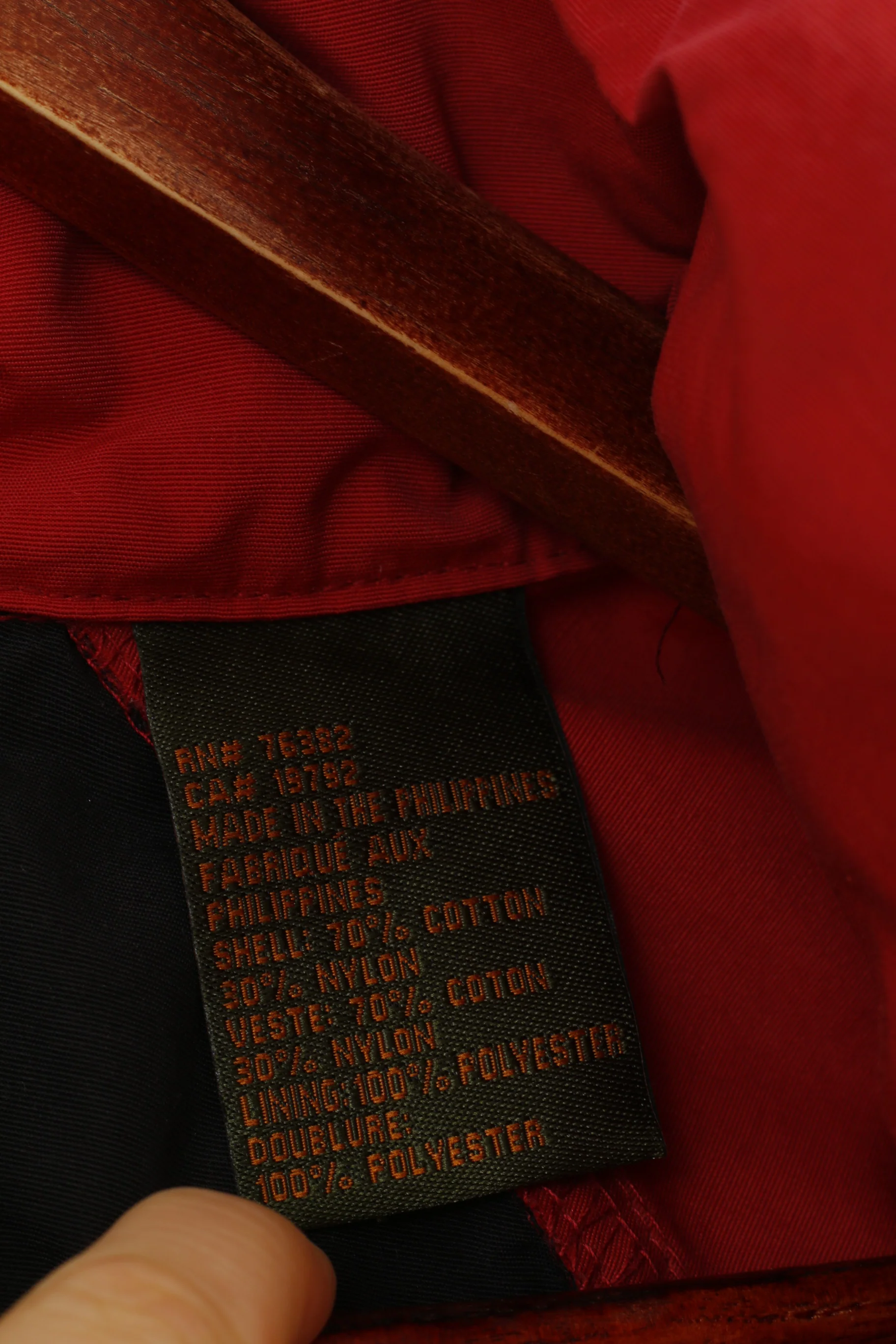 Timberland Men L Jacket Red Full Zipper Vintage Hood Outwear Cotton Nylon Pockets Top - Image 6