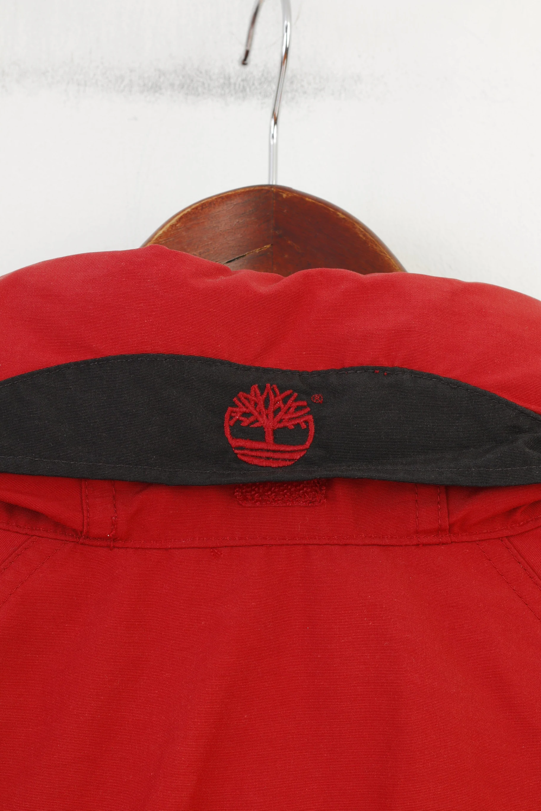 Timberland Men L Jacket Red Full Zipper Vintage Hood Outwear Cotton Nylon Pockets Top - Image 7