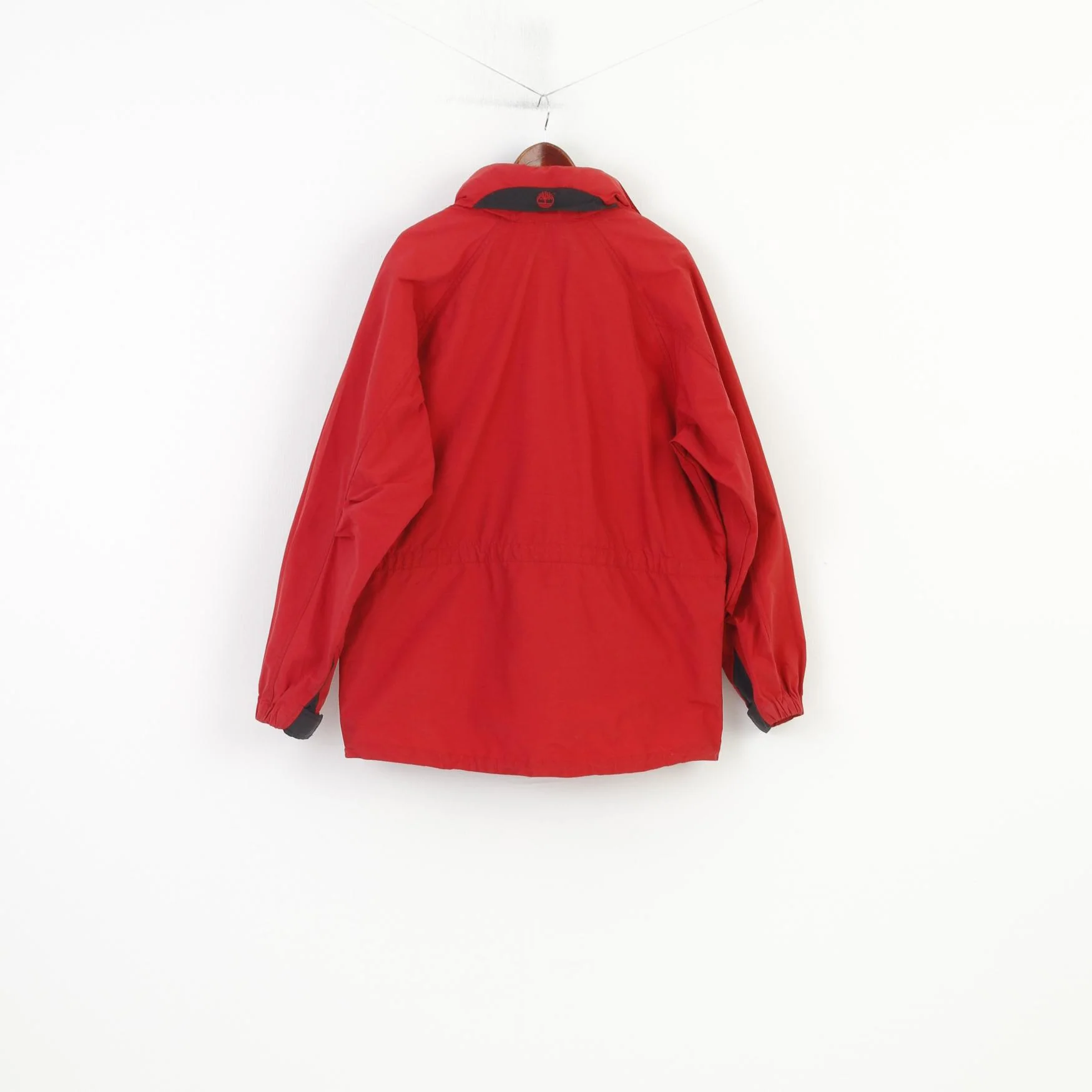 Timberland Men L Jacket Red Full Zipper Vintage Hood Outwear Cotton Nylon Pockets Top - Image 8