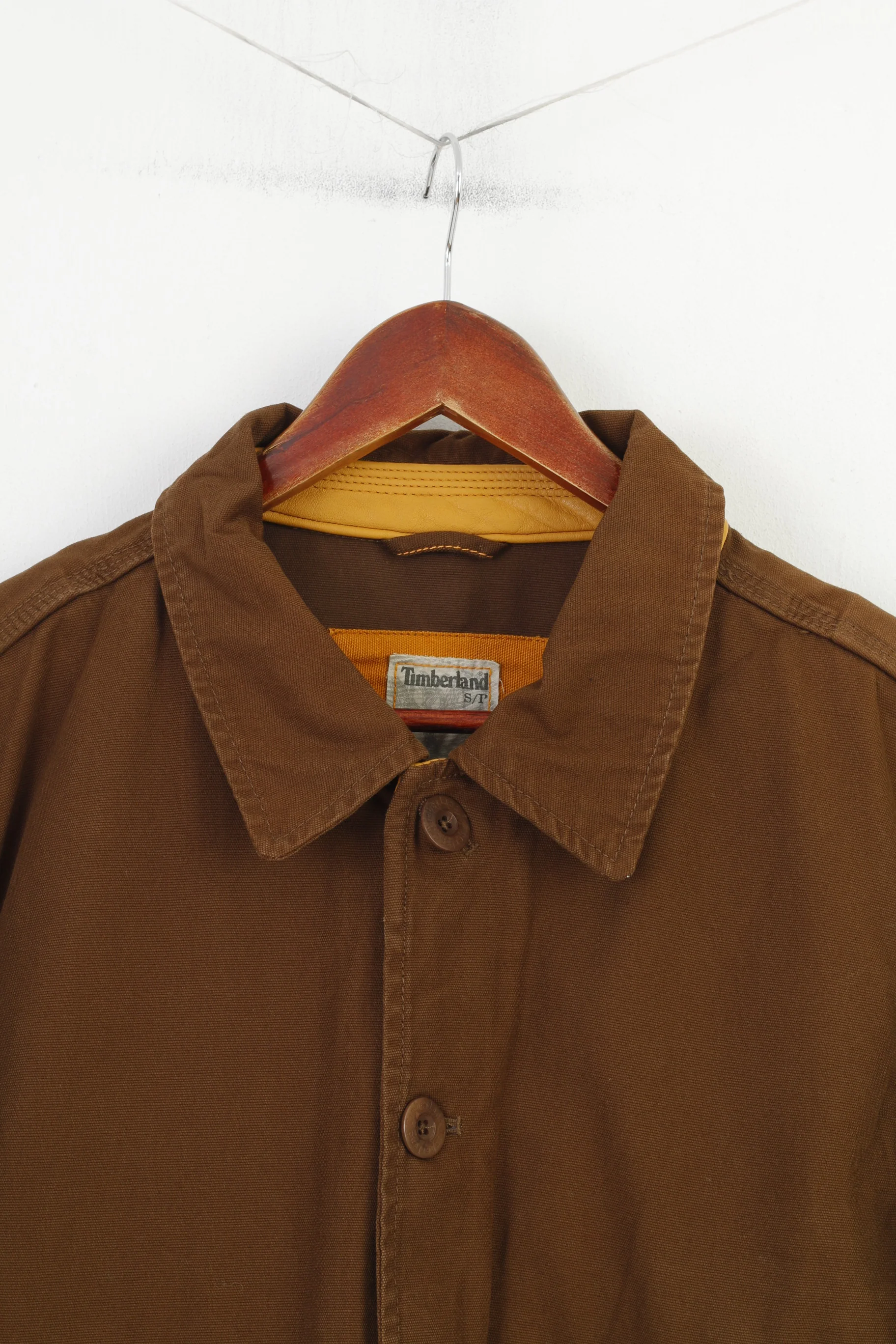 Timberland Men S Jacket Brown Cotton Zip Up Classic Vintage Western Bottoms Collar Top - Image 3