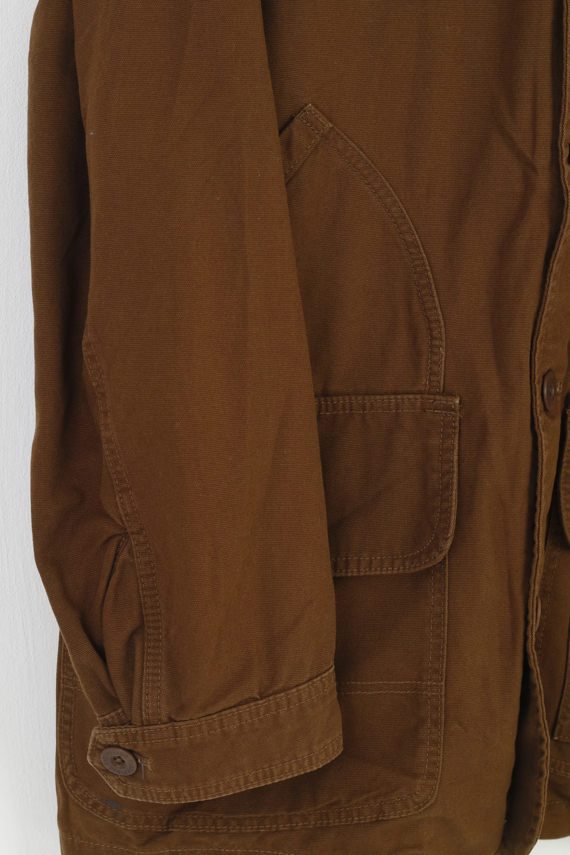 Timberland Men S Jacket Brown Cotton Zip Up Classic Vintage Western Bottoms Collar Top - Image 4