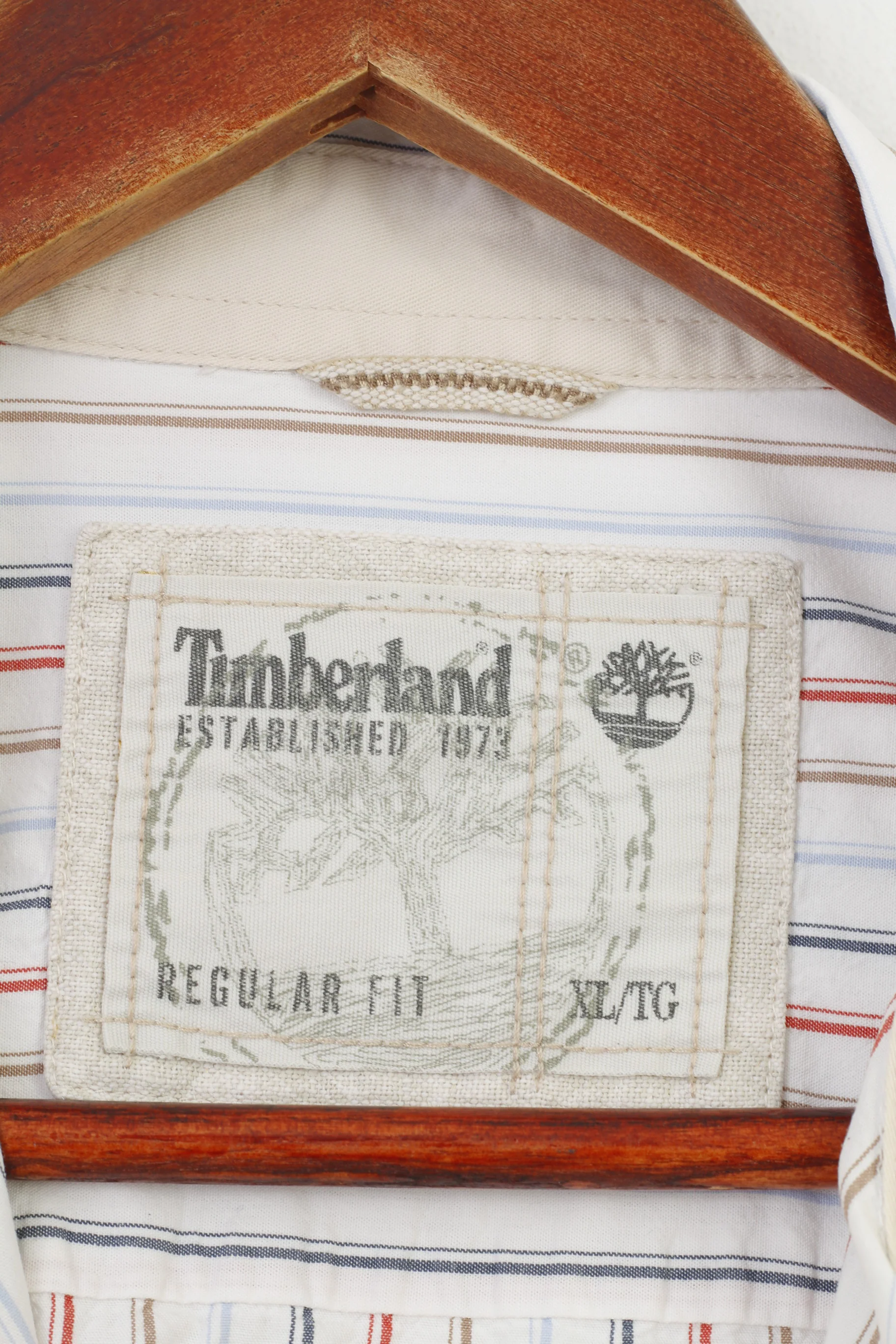 Timberland Men XL Casual Shirt Striped Long Sleeve Cotton Classic White Top - Image 6