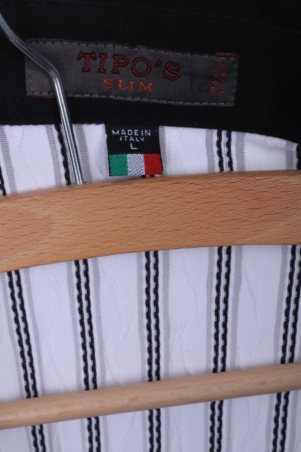 TIPO'S Womens L Casual Shirt White Long Sleeve Striped Italy Nylon - Image 4
