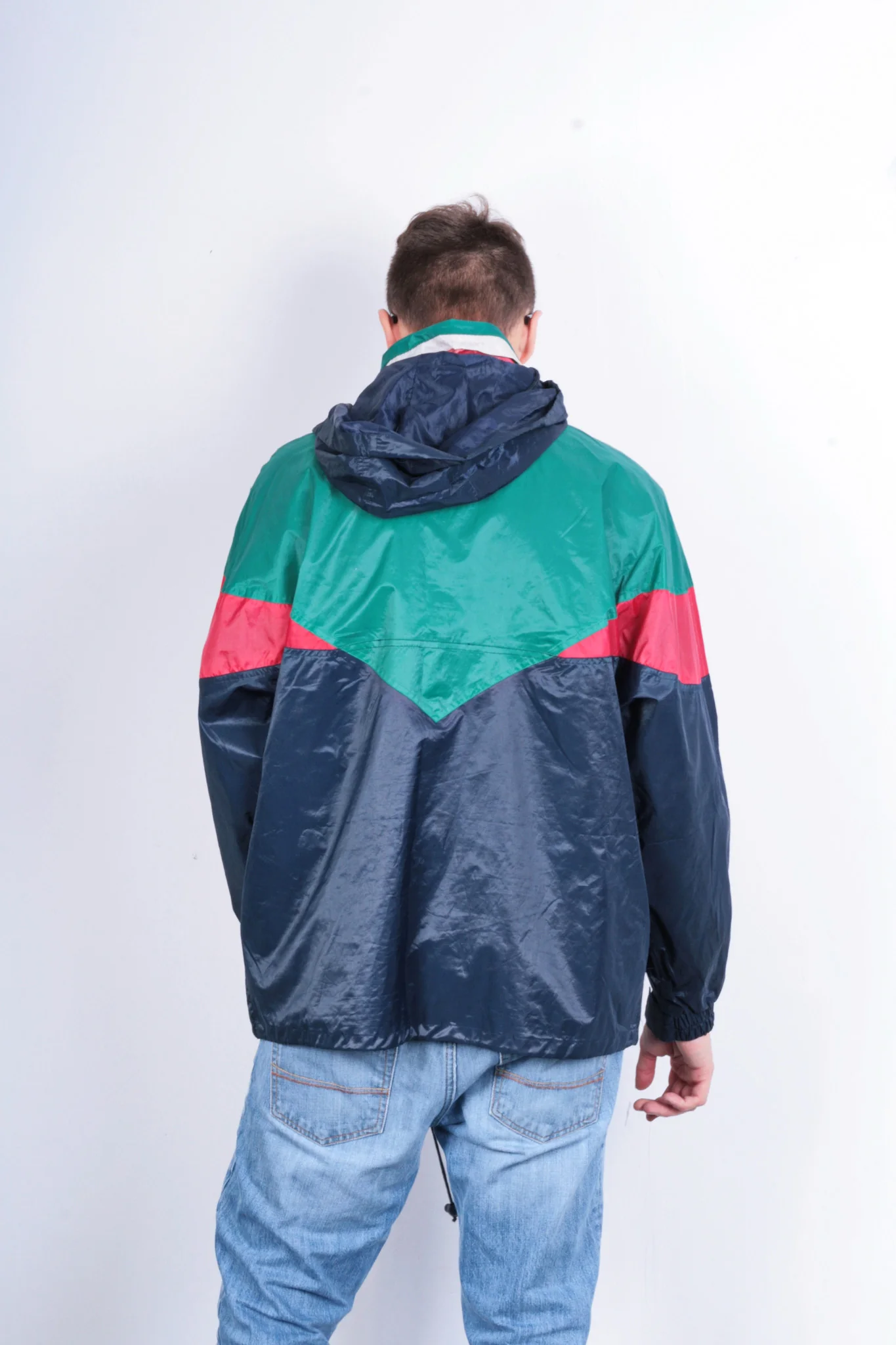 Titanic Mens L XL Vintage Jacket Parka Hood Shiny Navy Blue Green Festival - Image 5