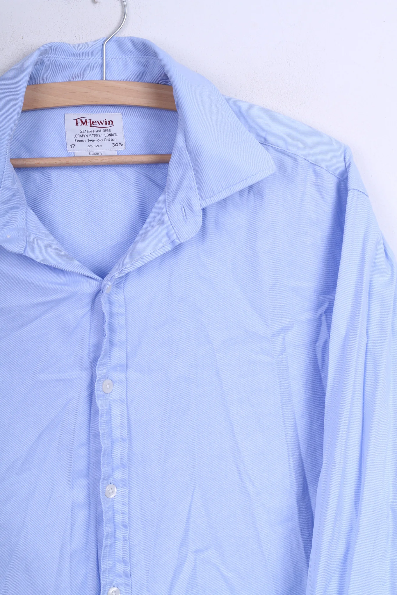 T.M. Lewin Mens 17 34.5 XXL Formal Shirt Blue Cufflinks Cotton - Image 3