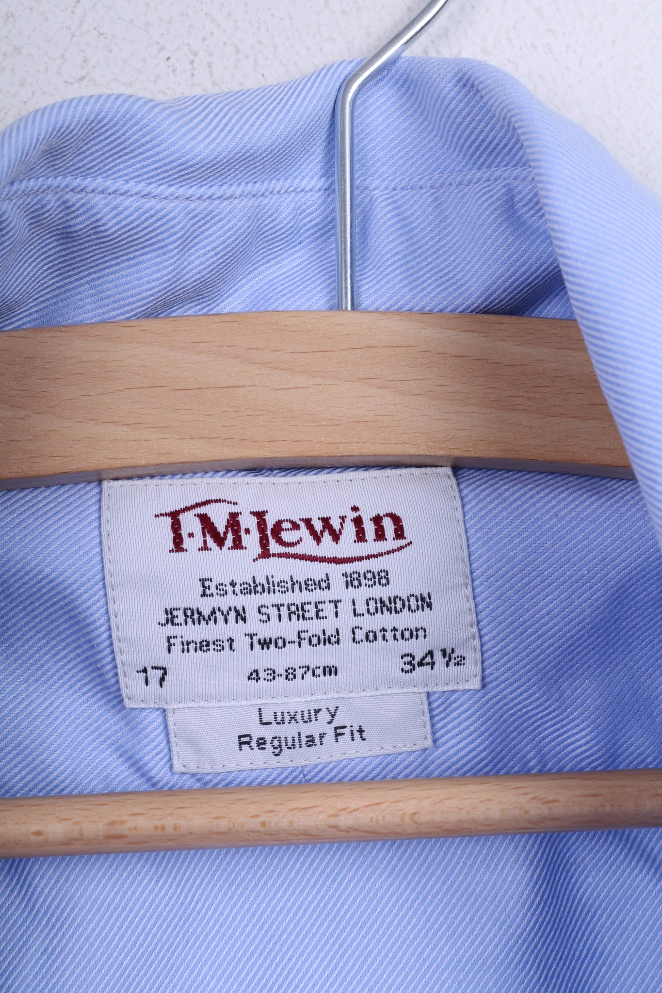 T.M. Lewin Mens 17 34.5 XXL Formal Shirt Blue Cufflinks Cotton - Image 4