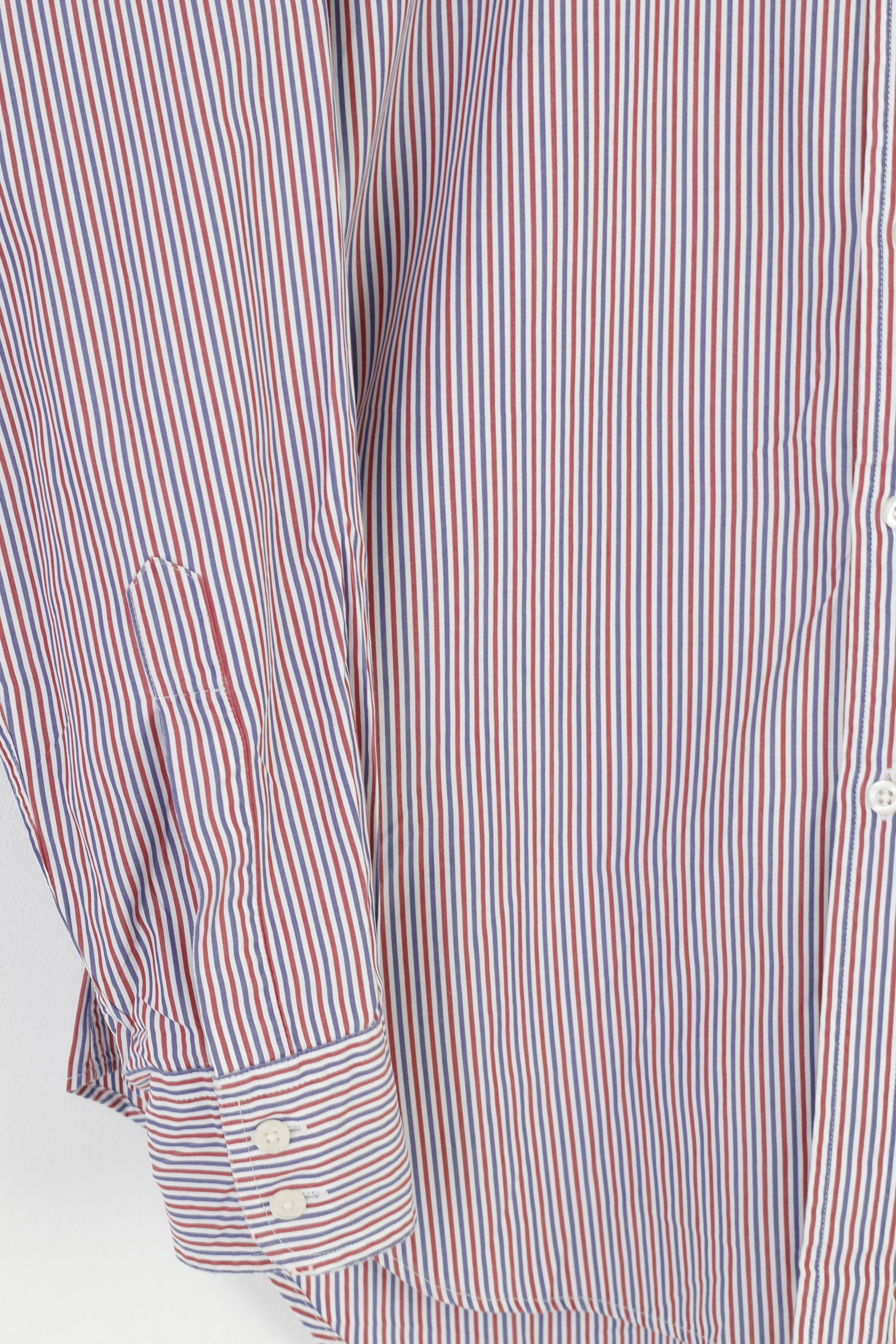 TM Lewin Men 16 35 L Casual Shirt Blue Red Striped Long Sleeve  Cotton Lewin 100  Fit Classic Top - Image 3