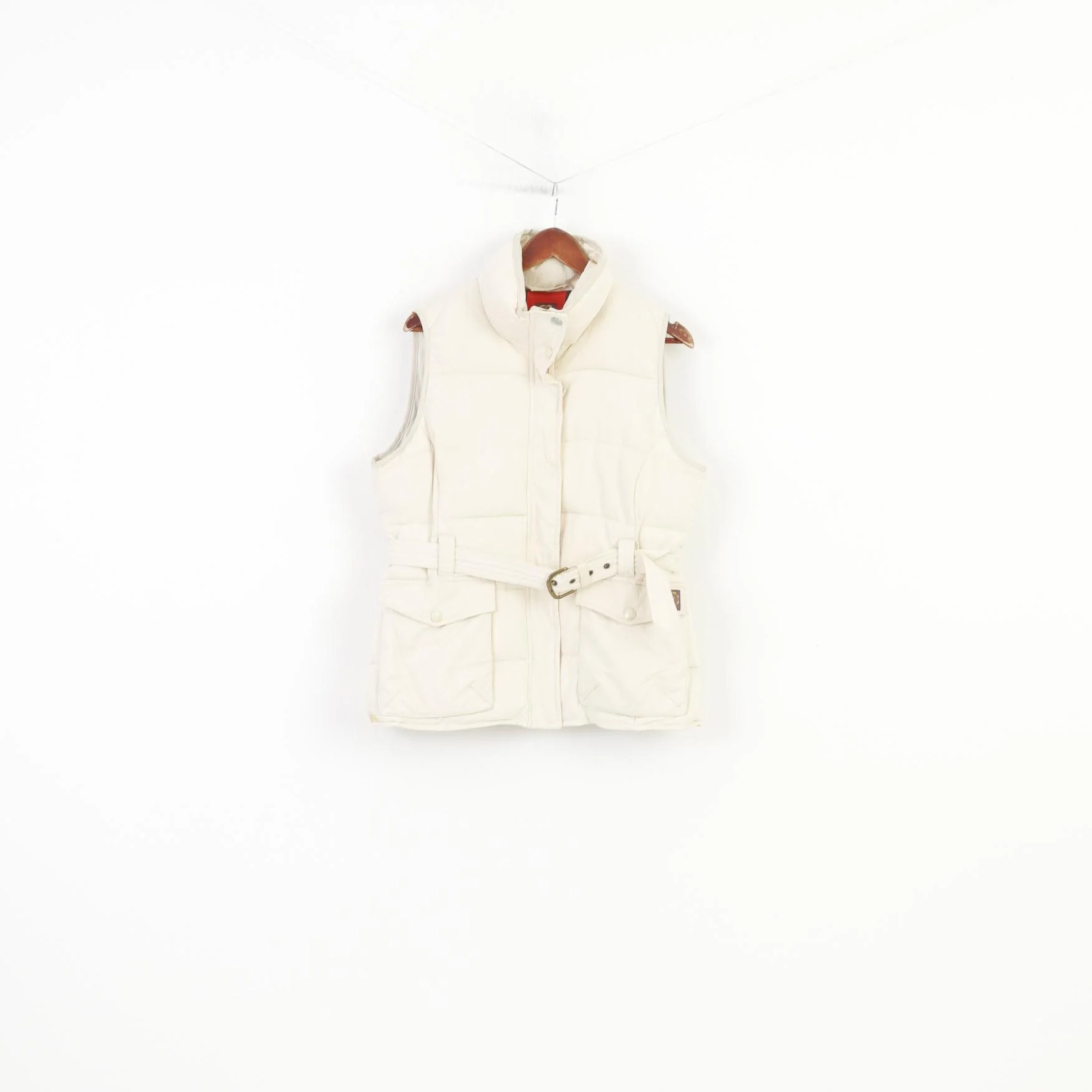 Tom Joule Women 16 XL Vest Cream Padded Belt Bodywarmer Padded Full Zipper Nylon Vintage Top