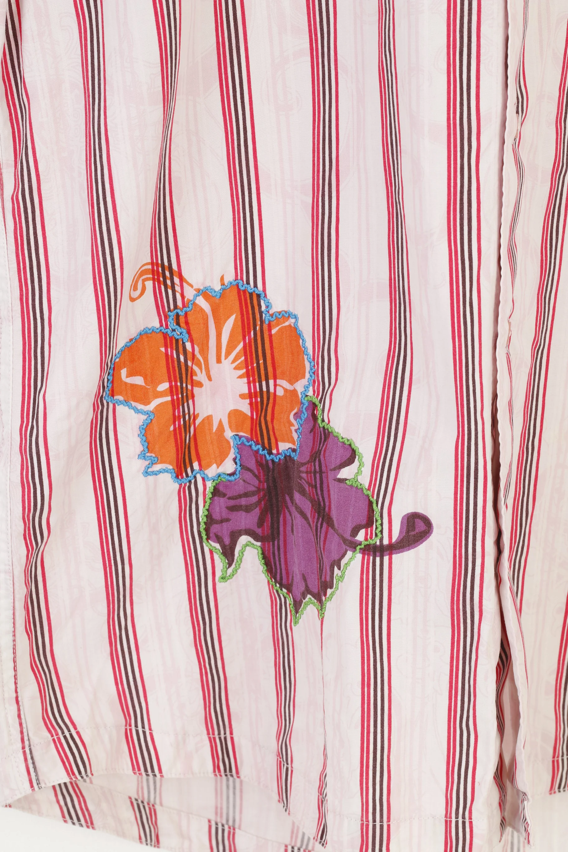 Tom Tailor Men M Casual Shirt Pink Striped Vintage Short Sleeve Floral Print Cotton Top - Image 5